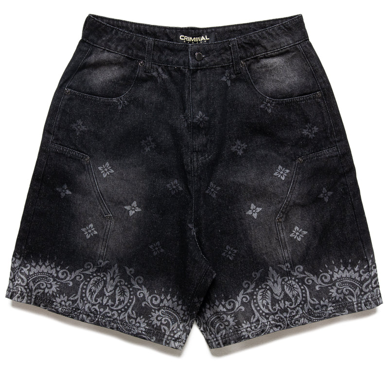 Criminal Damage Laser Print Denim Shorts for Men - Washed Black Distressed Style | Perfect for Casual Wear, Street Fashion & Summer Outfits
