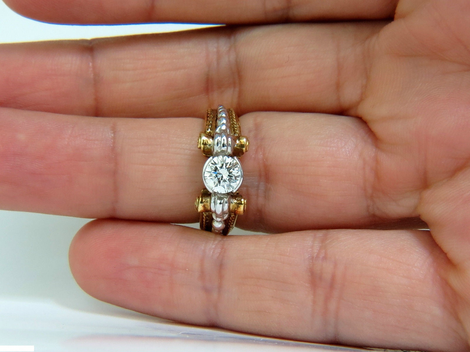 18KT .73CT Round Brilliant Diamond Ring with Venetian Prime Deco H/VS - Elegant Engagement, Wedding, or Anniversary Jewelry Gift for Women