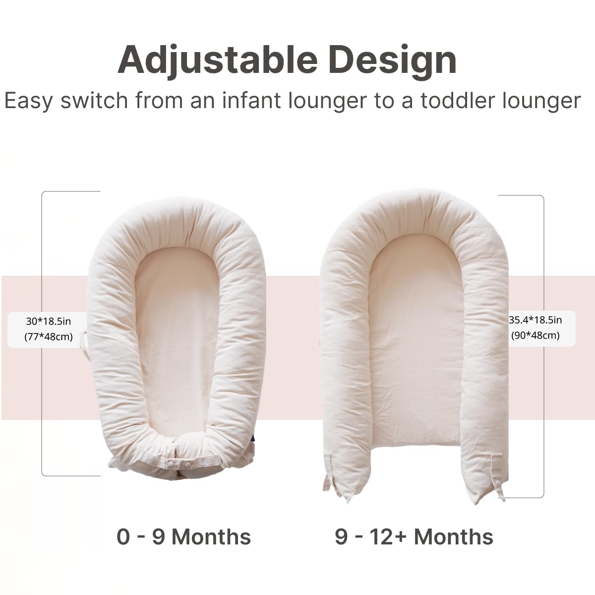 Premium Baby Lounger & Infant Nest - 100% Cotton Portable Travel Bed for Newborns 0-12 Months | Soft & Breathable Crib Cover for Boys & Girls | Perfect for Nursery, Travel & On-the-Go Parenting (Creamy White)