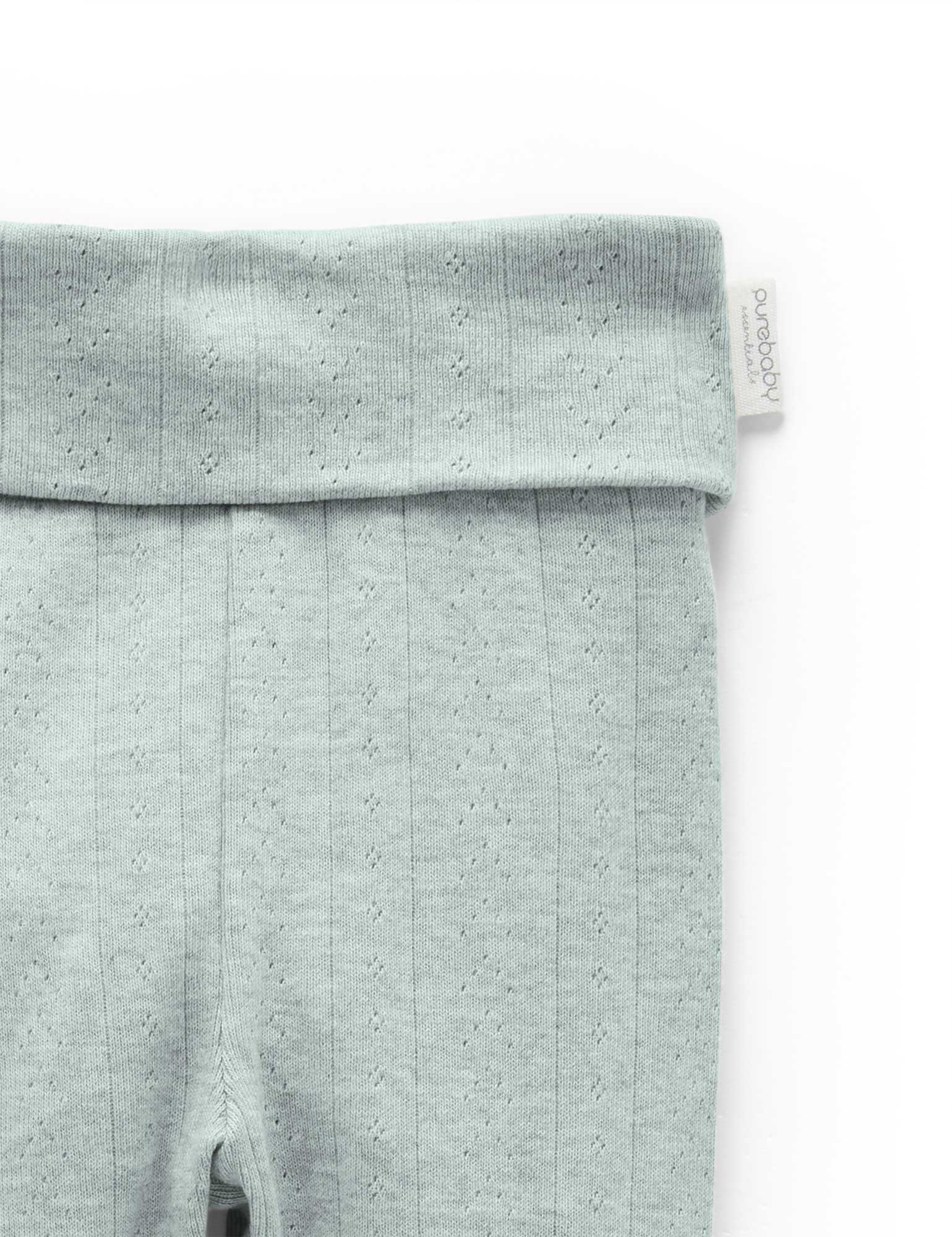 Purebaby Pointelle Footed Leggings for Baby Girls - Soft Cotton Blend Fern Melange Print - Perfect for Playtime, Outings & Photo Shoots