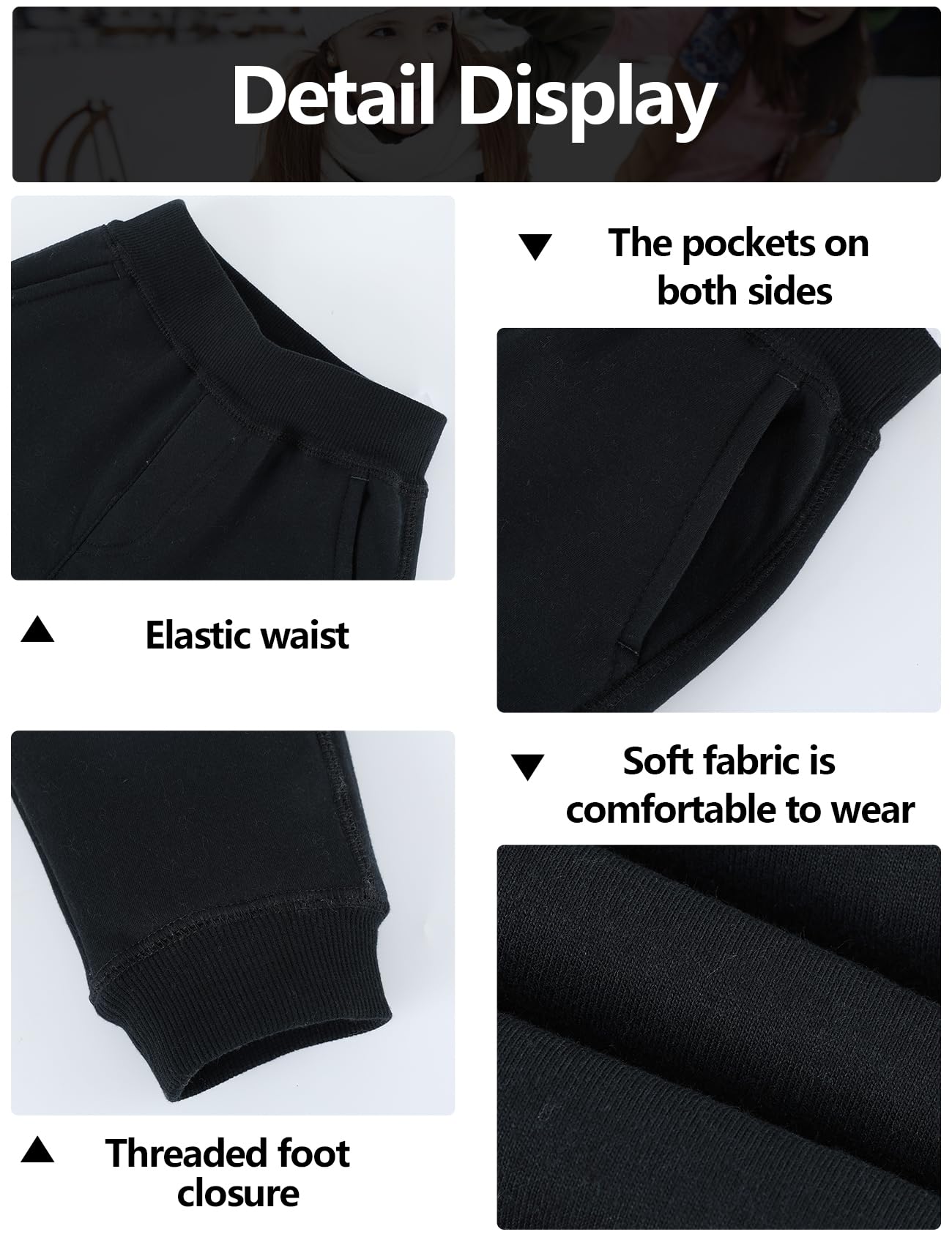 Gihuo Unisex Boys Girls Winter Warm Sherpa Lined Sweatpants Joggers - Cozy Fleece-Lined Pants for Cold Weather, Outdoor Activities & Lounge Wear