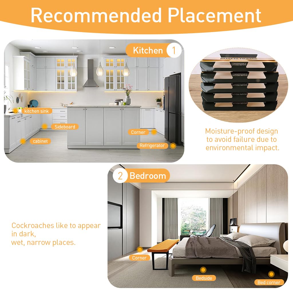 HASTHIP® 10 Pack Strong Adhesive Cockroach Traps - Non-Toxic, Pesticide-Free Roach Killer for Kitchen, Bedroom, Office - Safe & Effective Cockroach Control for Home, Restaurant, and Commercial Use