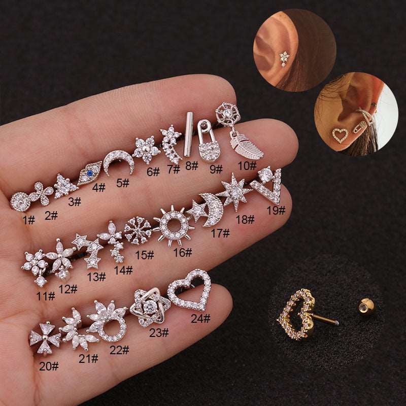 16G Surgical Steel Moon and Star Tragus Stud Earring | HSPJ19113 | Perfect for Cartilage, Helix, and Tragus Piercings | Stylish and Hypoallergenic Body Jewelry