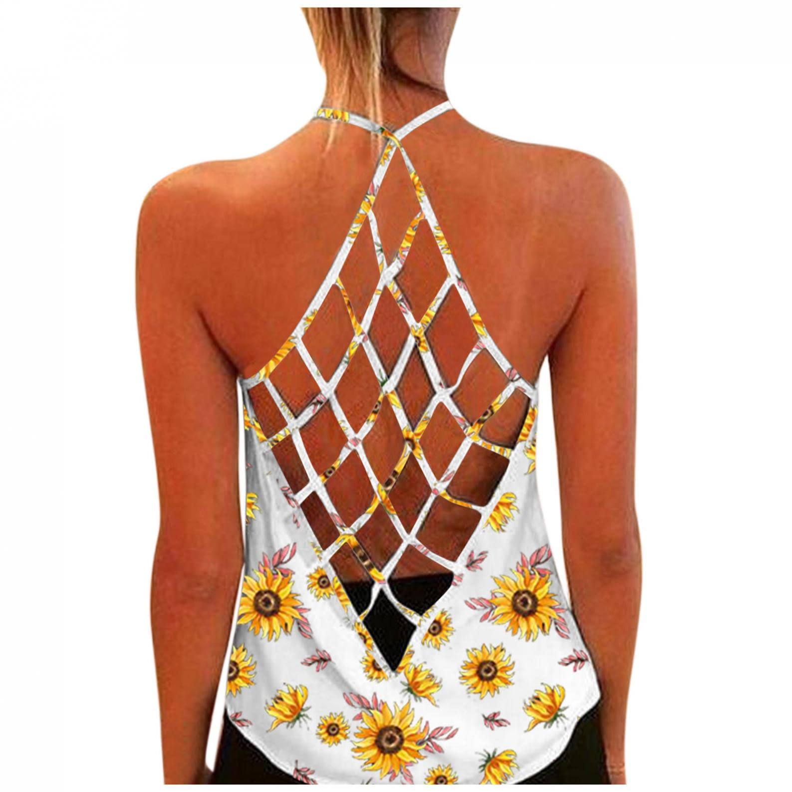Trendy Women's Graphic Halter Tank Top - Backless Summer U Neck Sleeveless Shirt for Casual Wear, Beach & Vacation Outfits