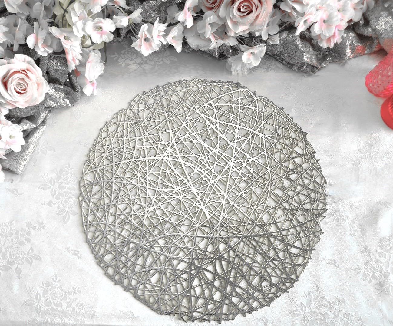 120-Piece Metallic Vinyl Placemats Set - Elegant Pressed Silver Table Mats for Weddings, Parties & Special Occasions - Perfect for Summer Celebrations & Dining Decor