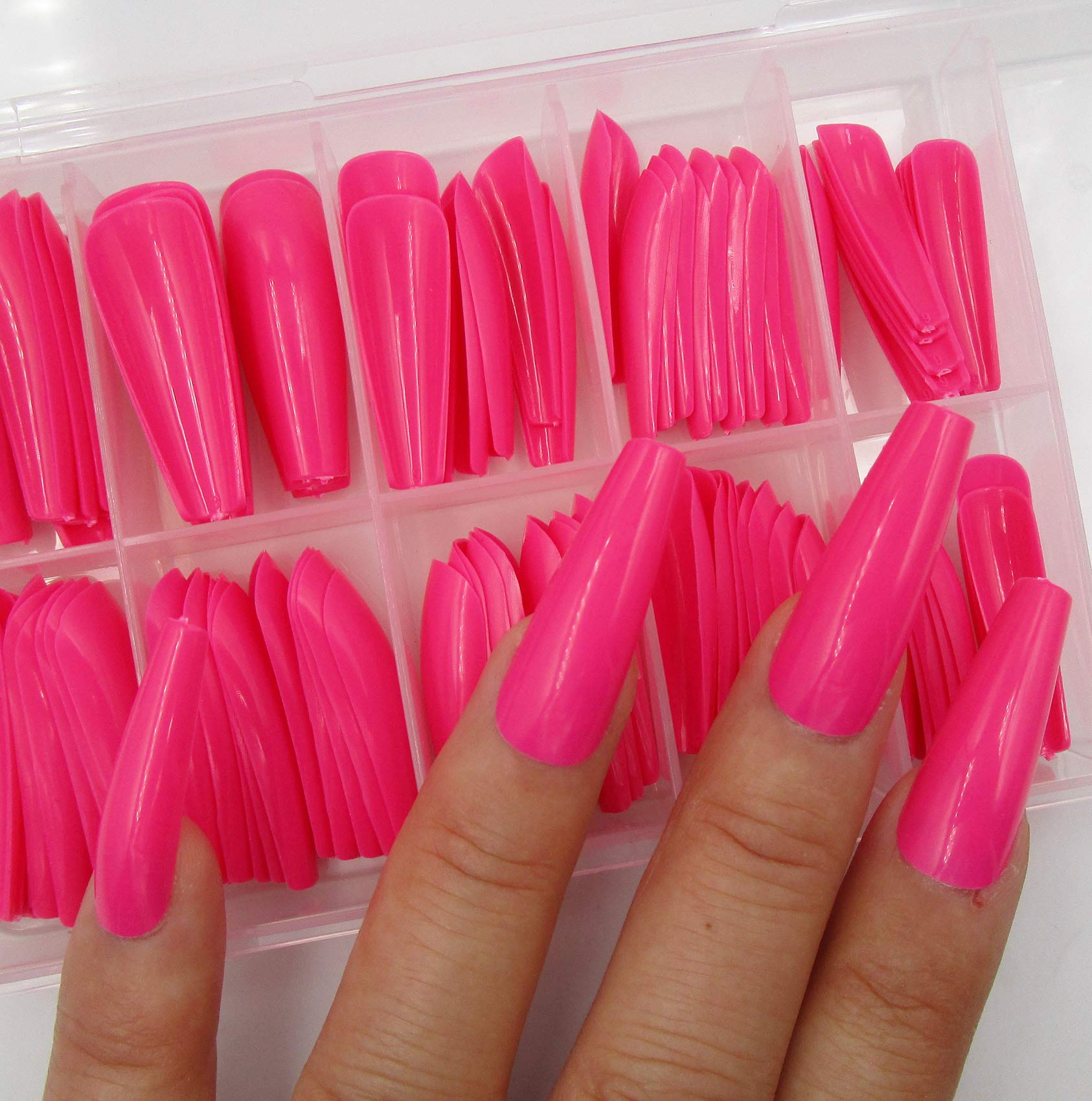 100-Piece Rose Red Coffin Press-On Nails - Long Ballerina Fake Nails with Full Cover Manicure Design for Women & Teens | Perfect for Parties, Weddings, and Special Occasions