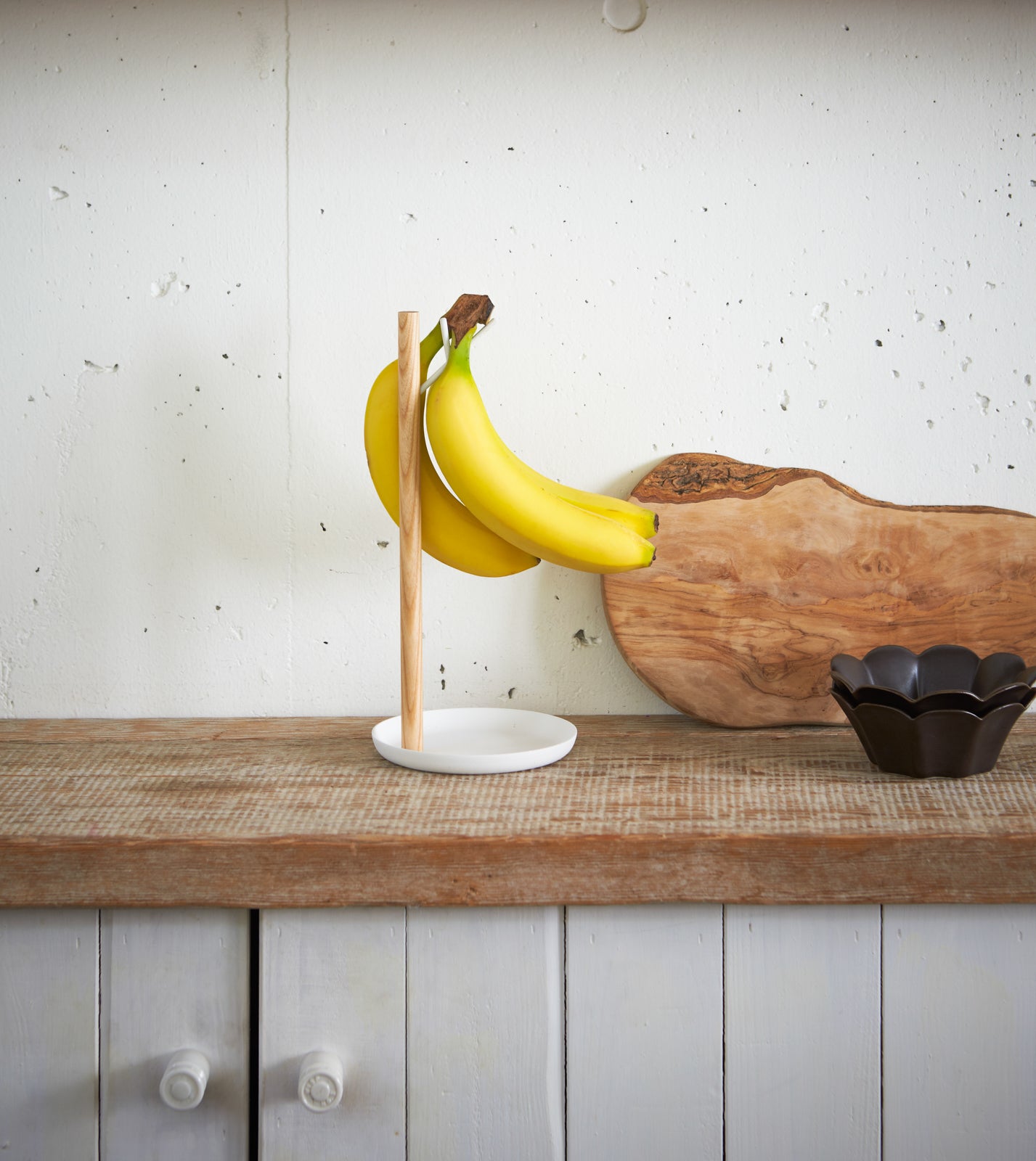 Premium Banana Holder - Sturdy Steel & Wood Fruit Stand for Kitchen Countertop - Perfect for Organizing Bananas, Apples, and Fruits at Home or Office