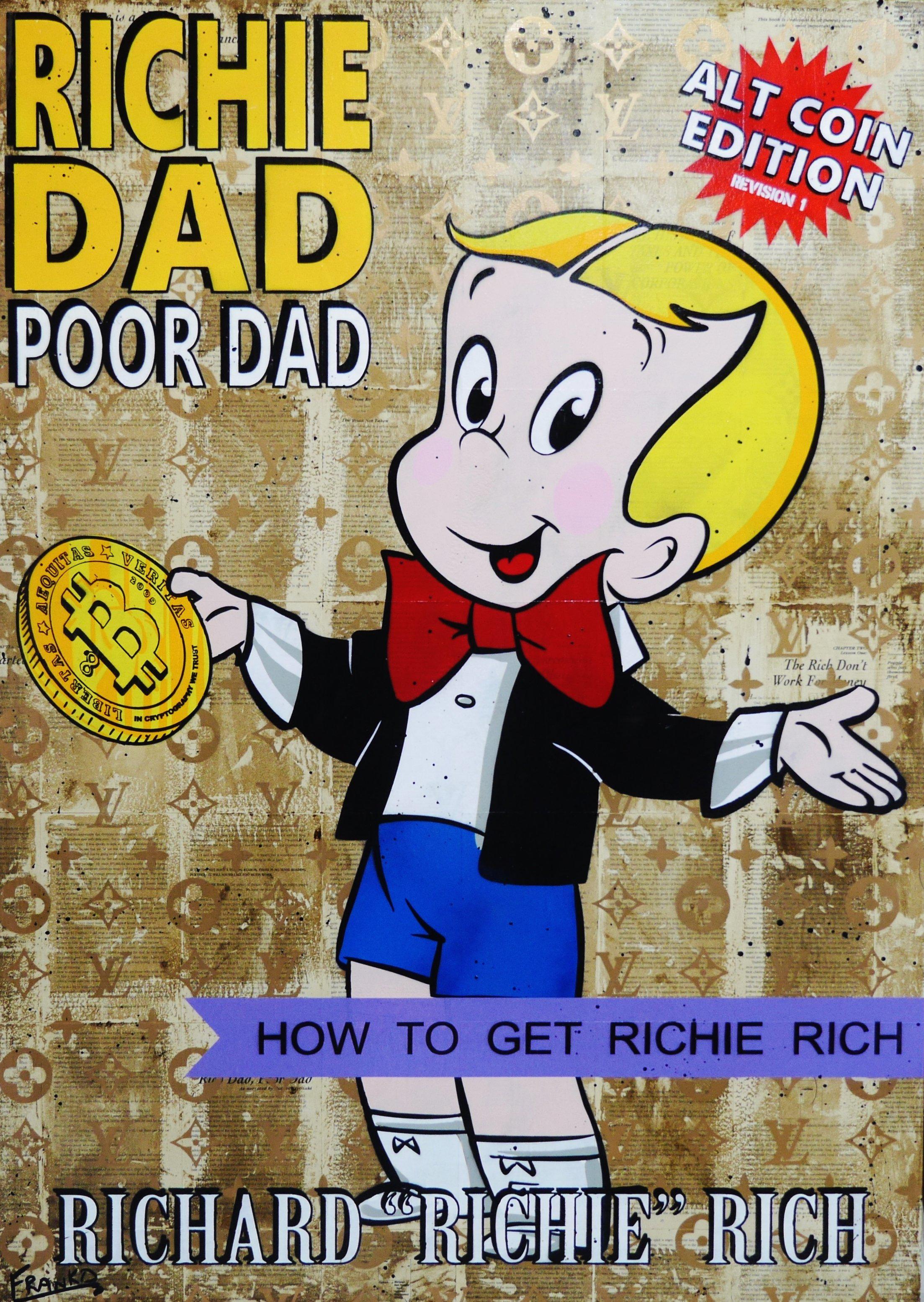 Rich Like Richie 140cm x 100cm Bitcoin Art Print - Luxury Wall Decor for Home, Office & Crypto Enthusiasts - Perfect Gift for Bitcoin Investors & Digital Currency Fans
