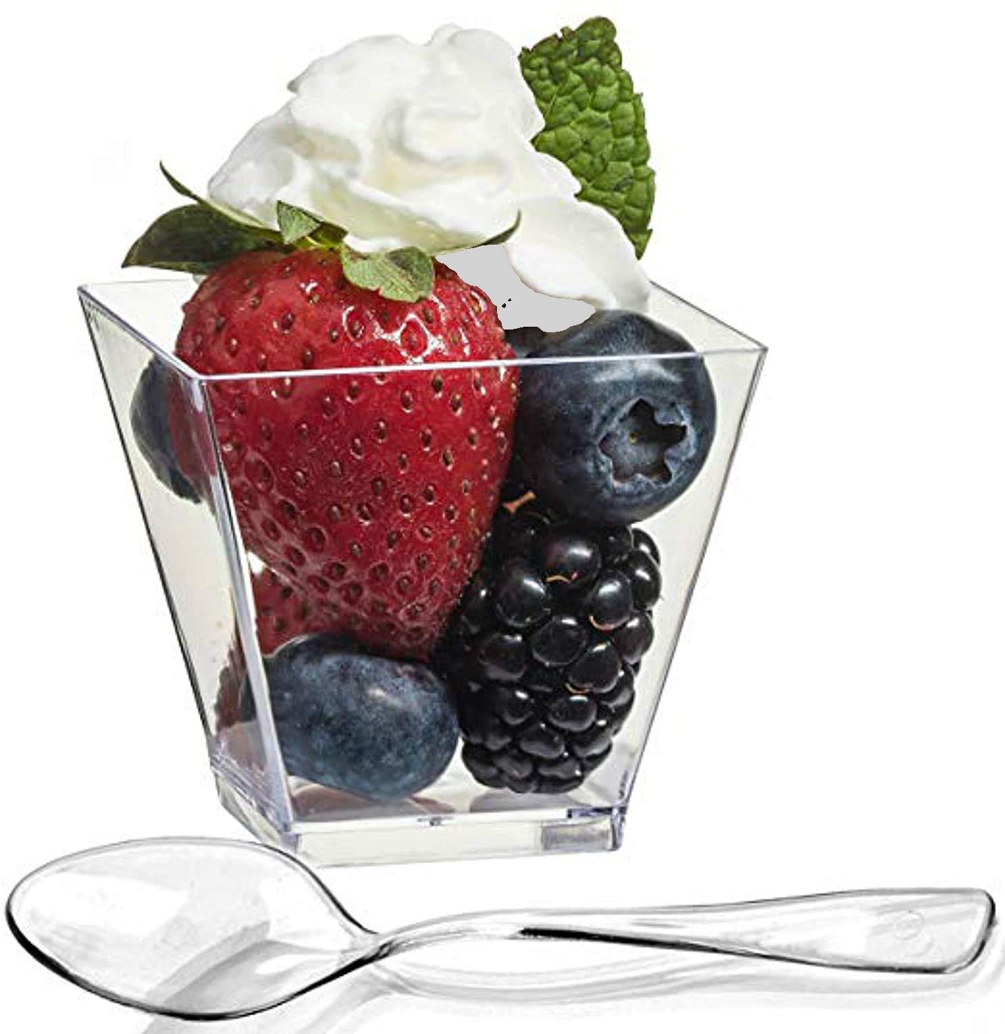Zappy 400-Pack 2oz Clear Mini Dessert Cups with Spoons | Disposable Plastic Appetizer Bowls, Shot Glasses, Parfait Cups & Tasting Tumblers for Parties, Catering, Restaurants, and Home Dessert Serving