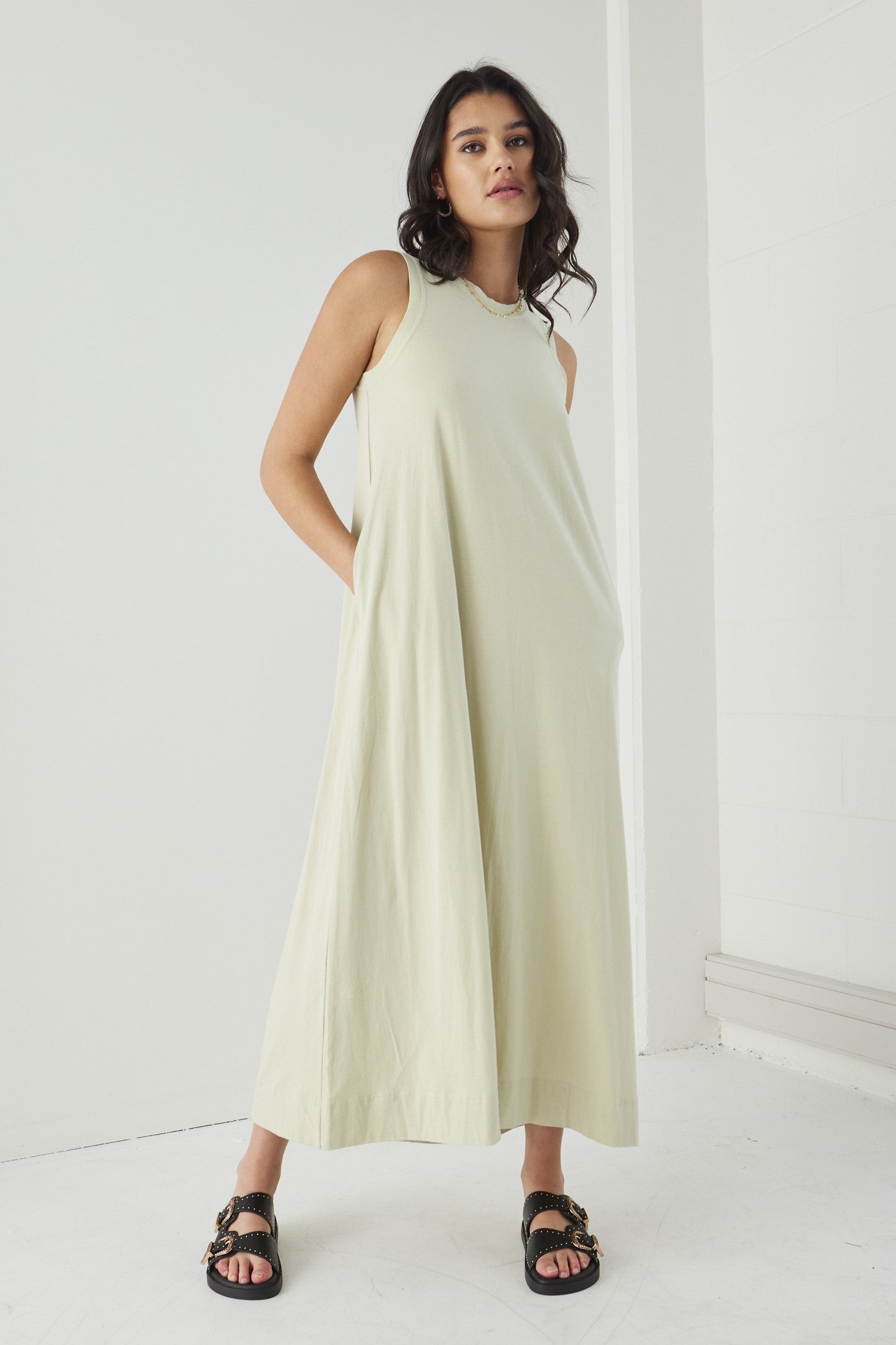 Base Sage Knit Swing Dress - Women's Casual Flowy Midi Dress for Everyday Wear, Date Night & Office Outfits