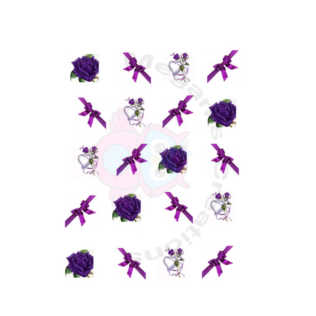 Elegant Purple Rose & Bow Nail Art Decals - Water Transfer Nail Stickers for DIY Manicure - Perfect for Bridal, Party, and Special Occasion Nail Designs