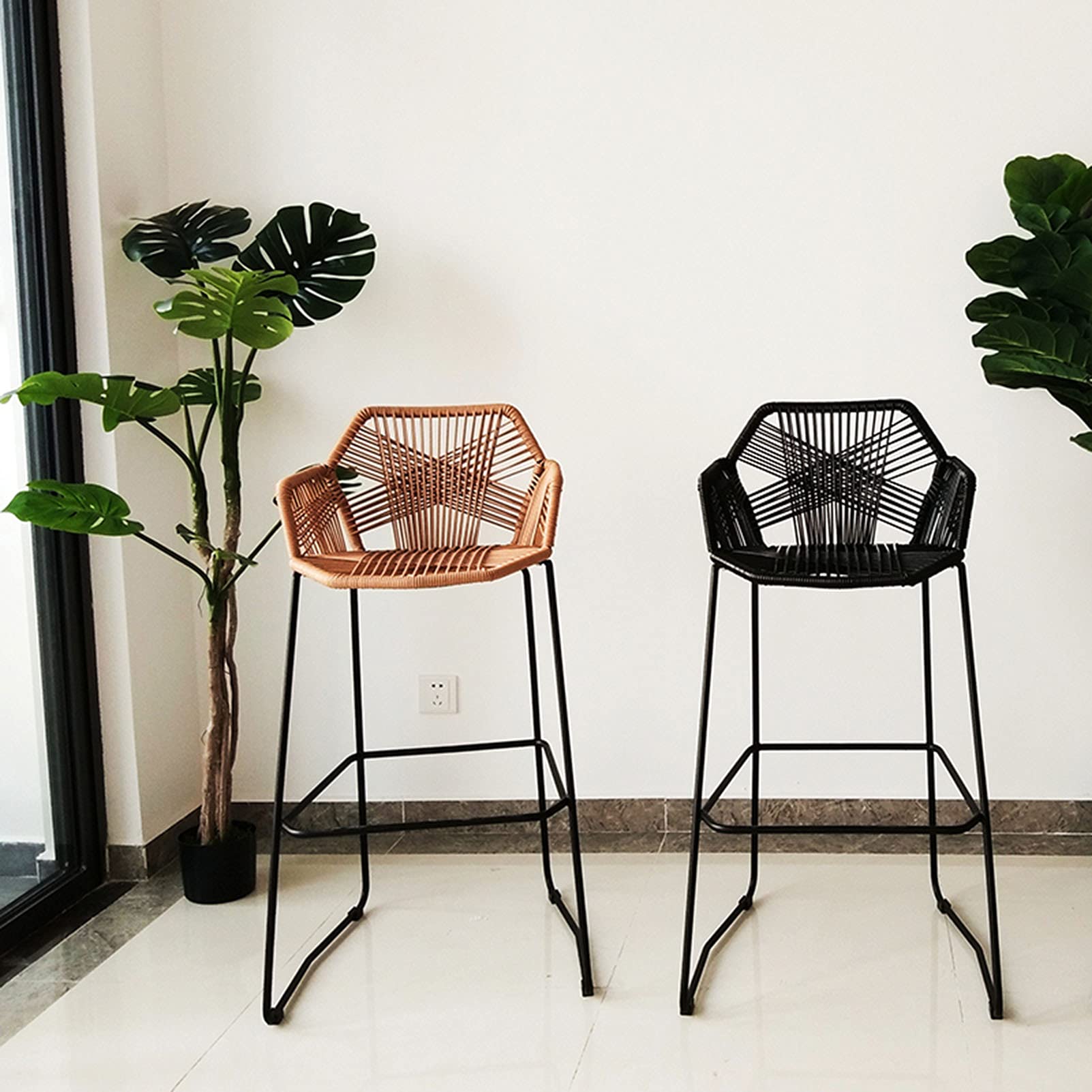 Modern Black Powder Coated Steel Bar Stools with Backrest & Footrest - Set of 2, Counter Height Stools for Pub, Coffee Shop, Home Dining & Kitchen - Durable & Comfortable Seating for Bars, Breakfast Nooks & Entertainment Areas