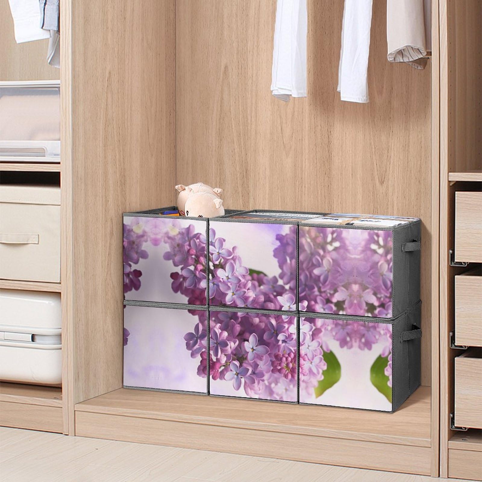 6-Pack Lilac Collapsible Storage Bins with Handles - Large Fabric Storage Baskets for Closet, Bedroom & Home Organization - Perfect for Clothes, Toys, Blankets & Household Items