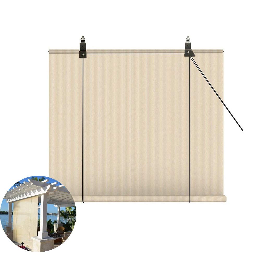 LJIANW Sun Shade Sail - 90% UV Protection Outdoor Roller Blind for Windows, Patio, Pergola & Awning - Blocks Harsh Sunlight & Heat - Custom Sizes Available (Beige, 90x130cm) - Perfect for Backyard, Poolside & Garden Relaxation
