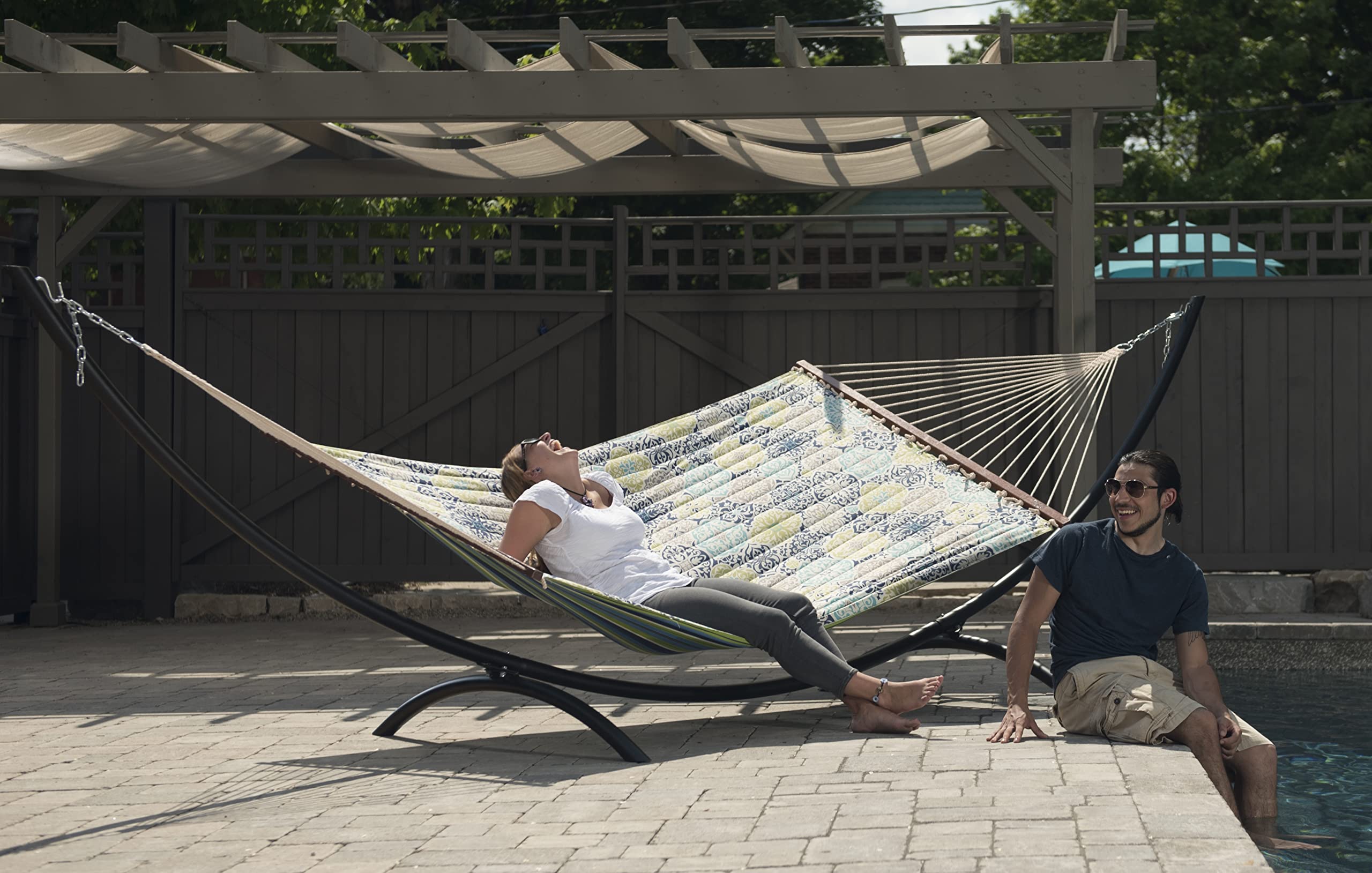 Vivere Steel Arc 15-Foot Hammock Stand - Heavy Duty Outdoor Hammock Frame for Backyard, Patio, Garden, Beach & Camping - Supports Up to 450 lbs