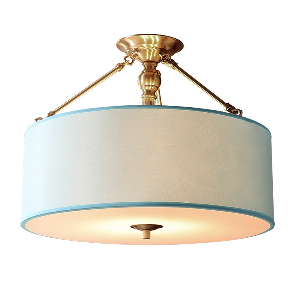 Minimalist Blue Copper Ceiling Lamp - 50cm x 42cm Linen Shade for Restaurants, Corridors & Aisles | Modern Lighting for Dining Rooms, Hallways & Commercial Spaces