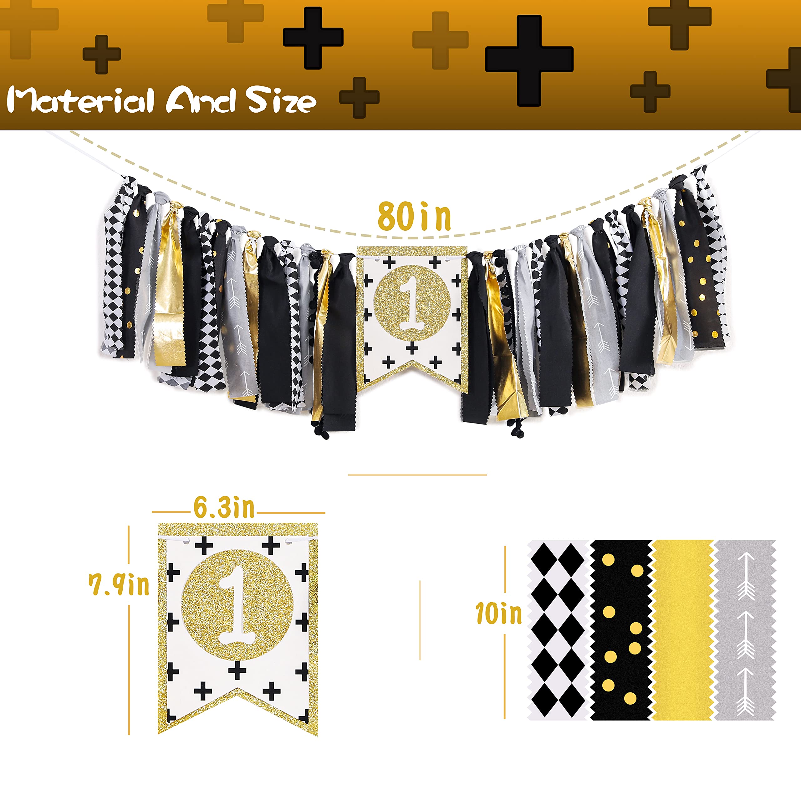 Wild One 1st Birthday Highchair Banner - Black & Gold Baby Birthday Decorations for Kids Party, Photo Booth Props & Party Supplies | Perfect for 1st Birthday Celebrations, Cake Smash Photos & Nursery Decor