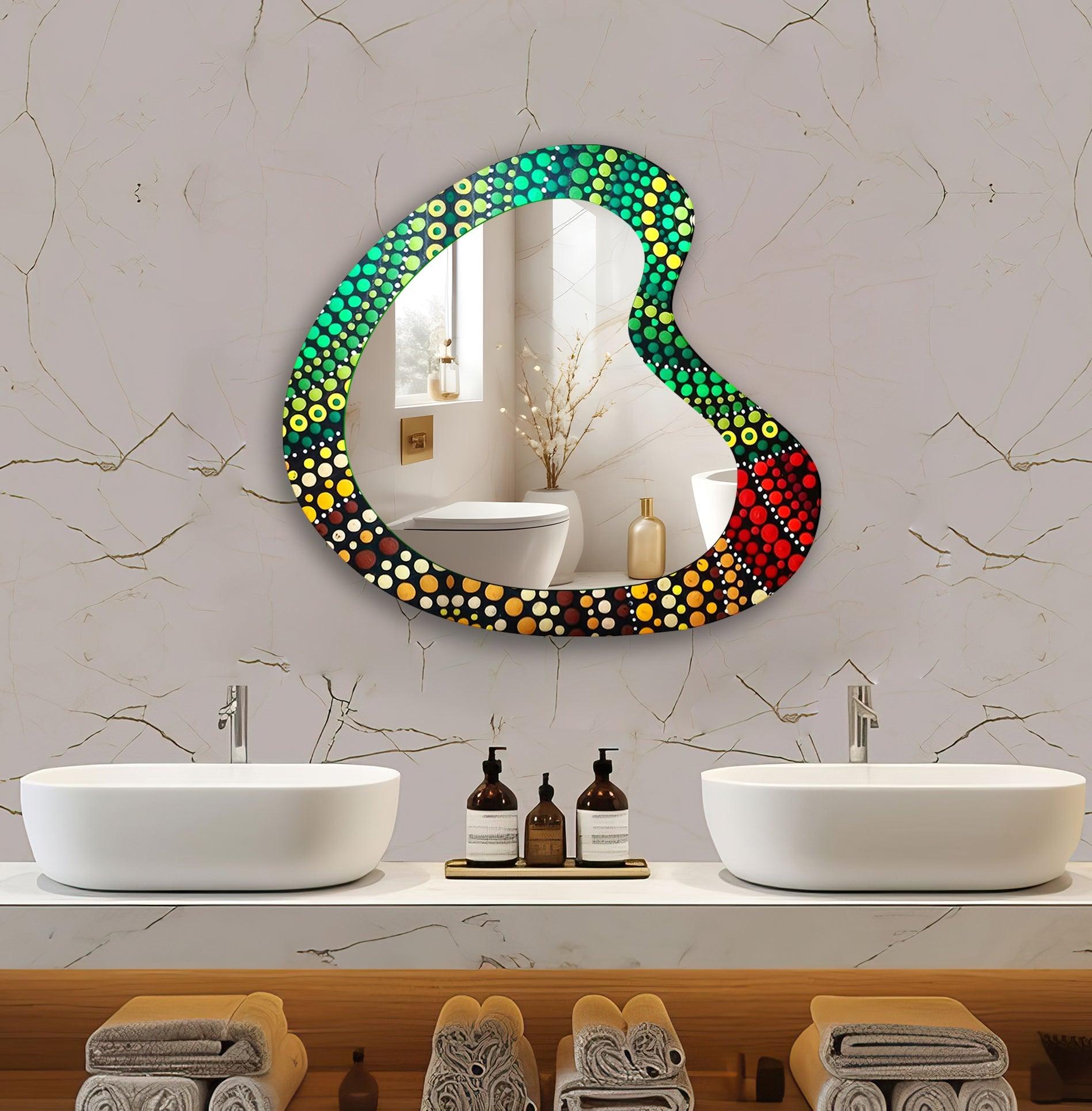 Asymmetrical Green Mosaic Glass Wall Mirror - Handmade Decorative Mirror for Living Room, Bedroom, Bathroom & Entryway - Unique Home Decor Accent Piece