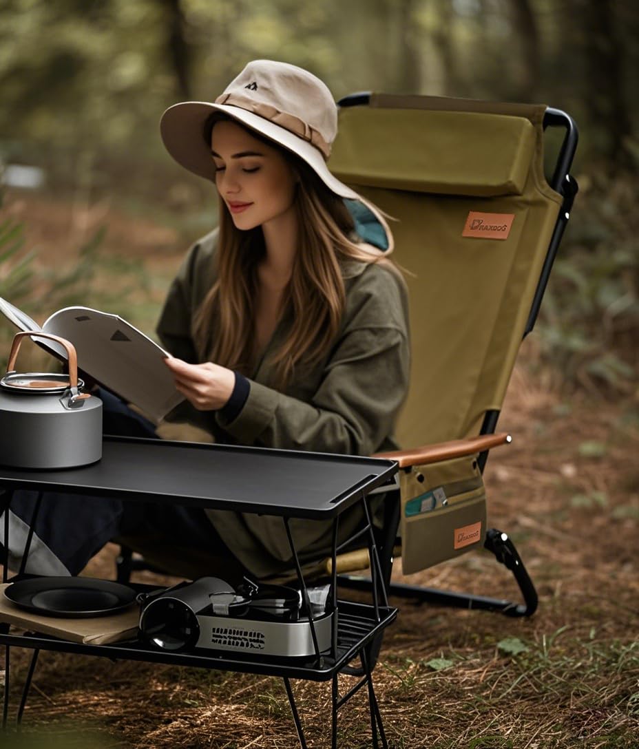 4-Position Adjustable Beach Chair with Headrest & Cup Holder - Lightweight Folding Backpack Camping Chair for Outdoor, Fishing, Lawn, Travel - Heavy Duty Portable Recliner (Black Set) - Perfect for Beach Relaxation, Backyard Lounging & Camping Trips