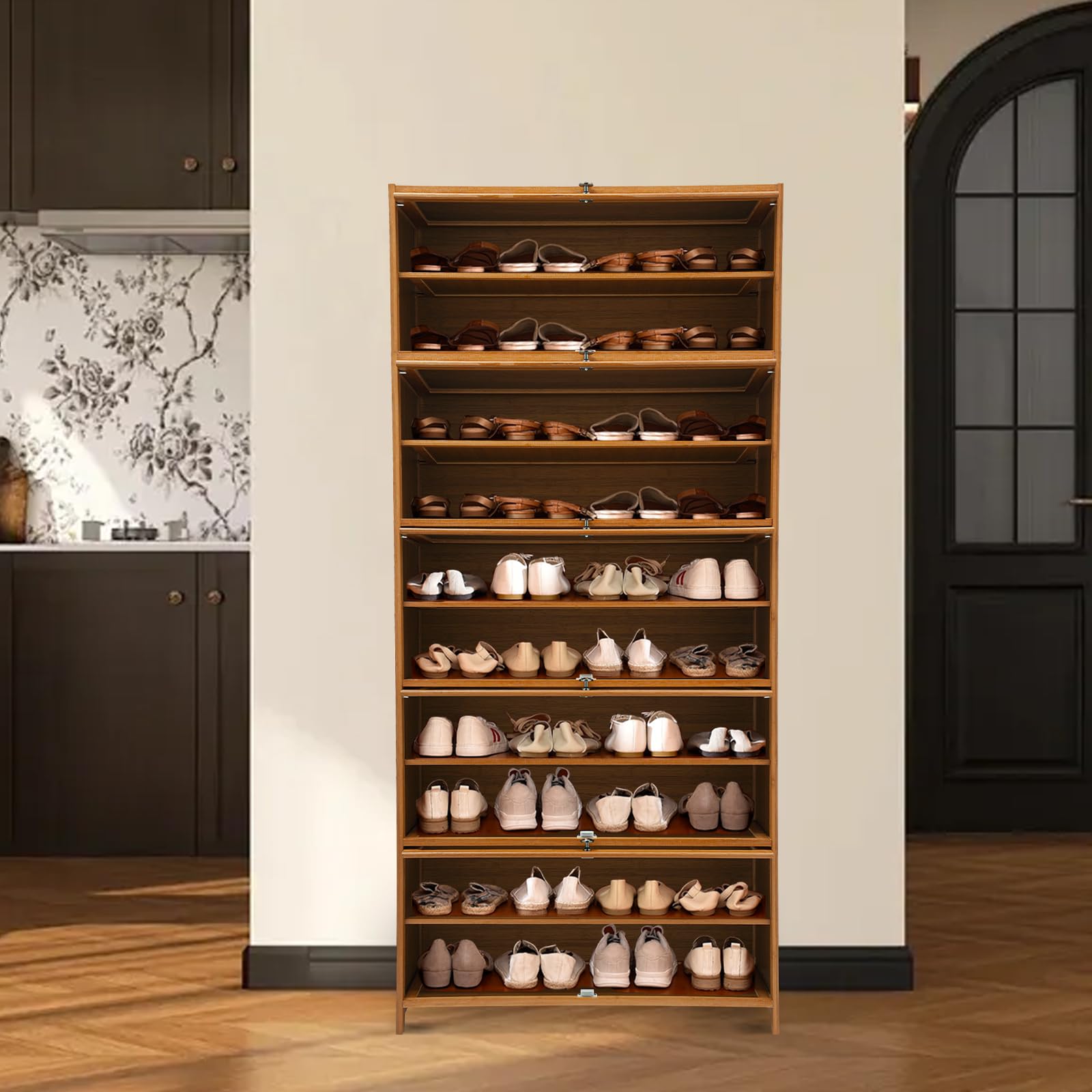 11-Tier Bamboo Shoe Cabinet Organizer - Freestanding Shoe Rack with Adjustable Shelves for Entryway, Hallway, Closet (31.5