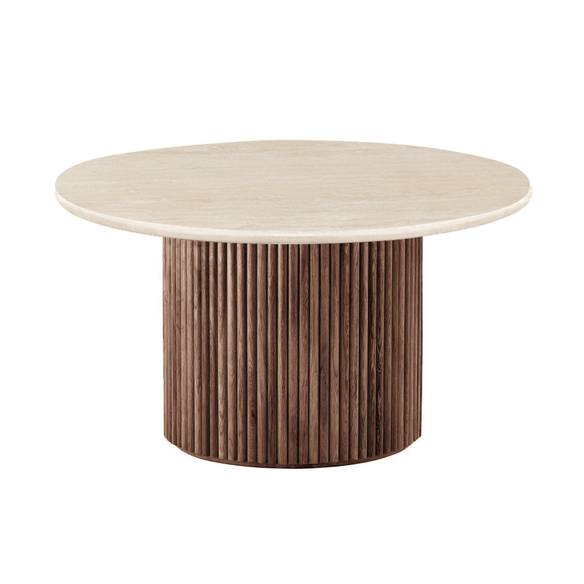 Modern Walnut & Travertine Coffee Table - 85cm Round Mid-Century Style Living Room Centerpiece for Home Decor