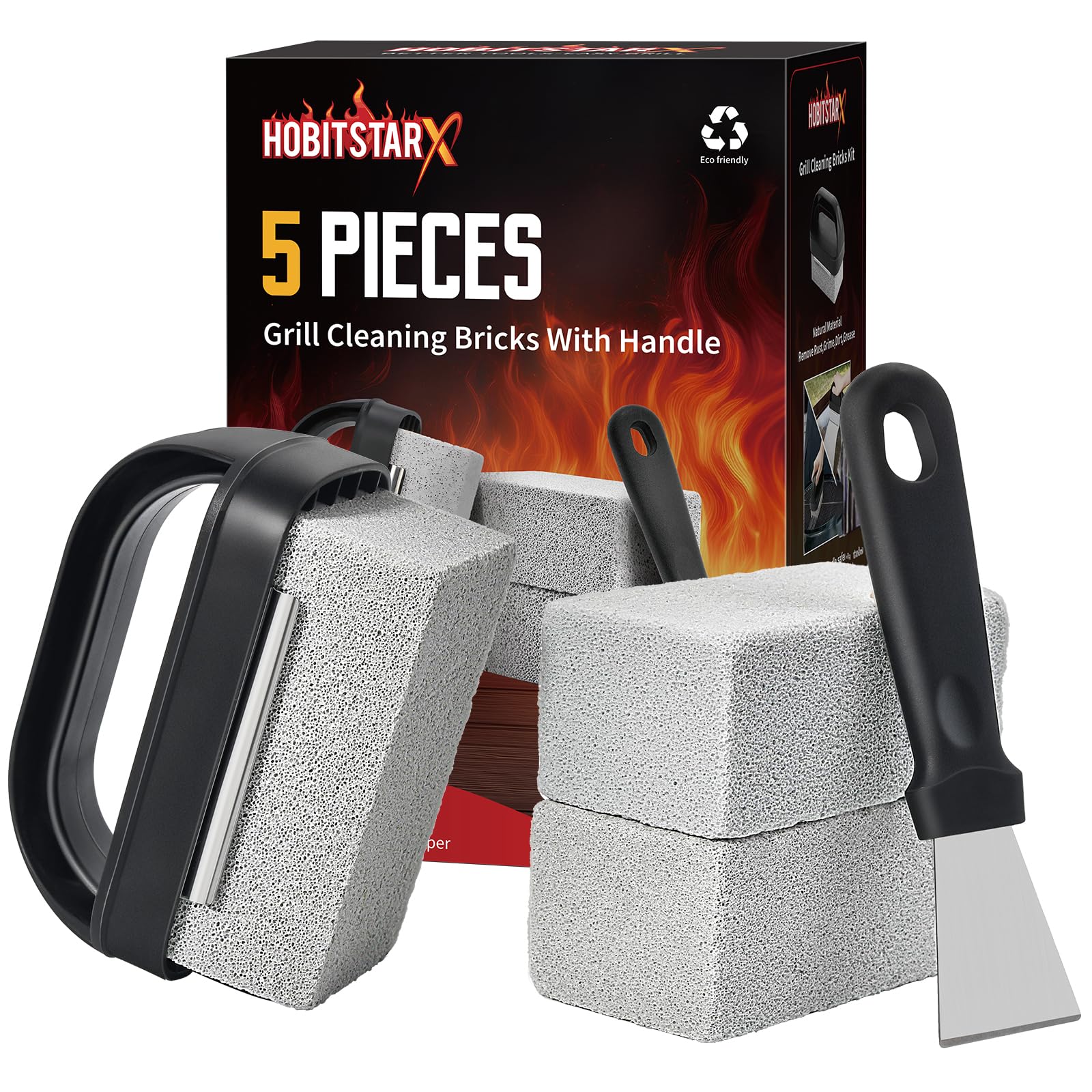 **3-Pack Pumice Stone Grill Cleaning Blocks for Blackstone Griddle – Heavy Duty BBQ Scraper with Handle – Perfect for Flat Top Griddles, Outdoor Cooking & Camping**