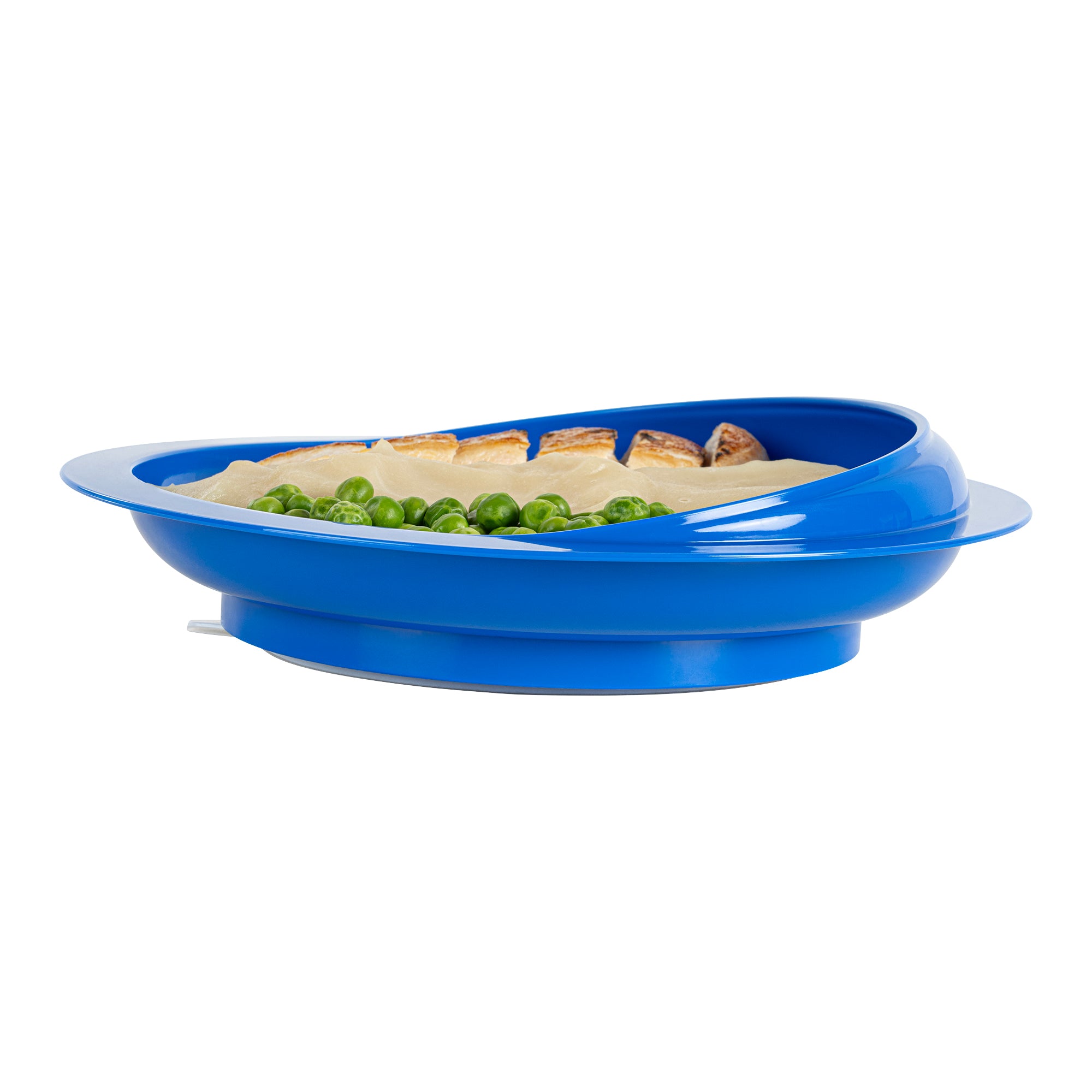Adapt Tek Round Blue Plastic Scoop Plate - Spill-Proof with Strong Suction Base, 9 x 9 x 2.25 Inches, 1-Pack - Perfect for Baby Feeding, Toddler Meals & Mess-Free Snacking