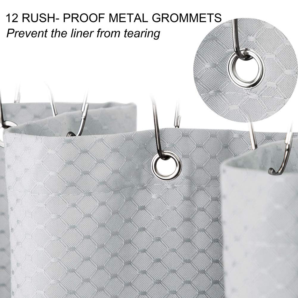 Eforcurtain 75 Inch Long Heavy Duty Waffle Shower Curtain - Waterproof Bathroom Fabric in Grey | Hotel & Home Use for Bath, Shower, and Spa Decor