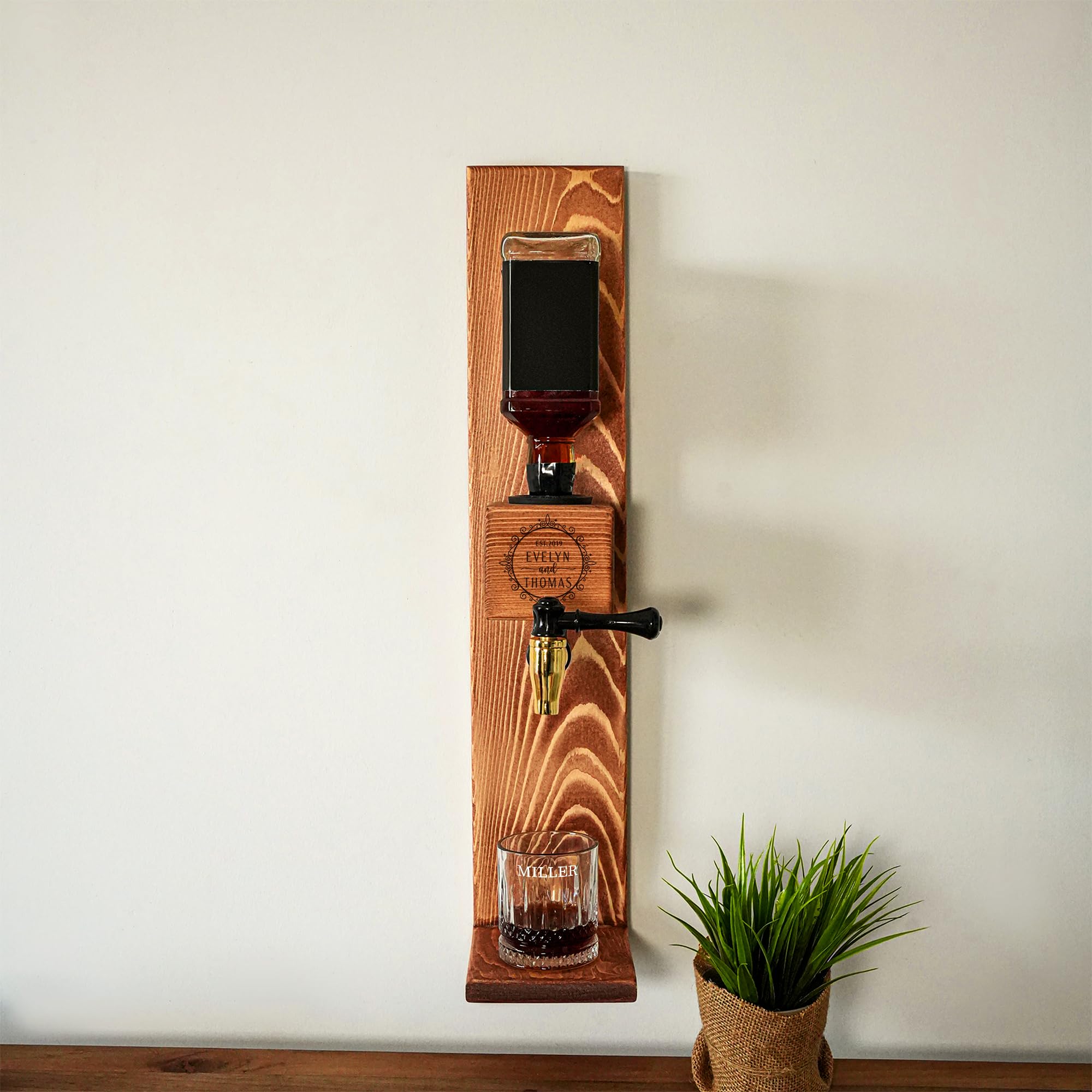 Personalized Wooden Wall Mounted Whiskey Dispenser - Custom Engraved Liquor Decanter for Home Bar, New Home Gift, Wedding Present & Engagement Gift | Perfect for Home Decor, Man Cave & Entertaining Guests