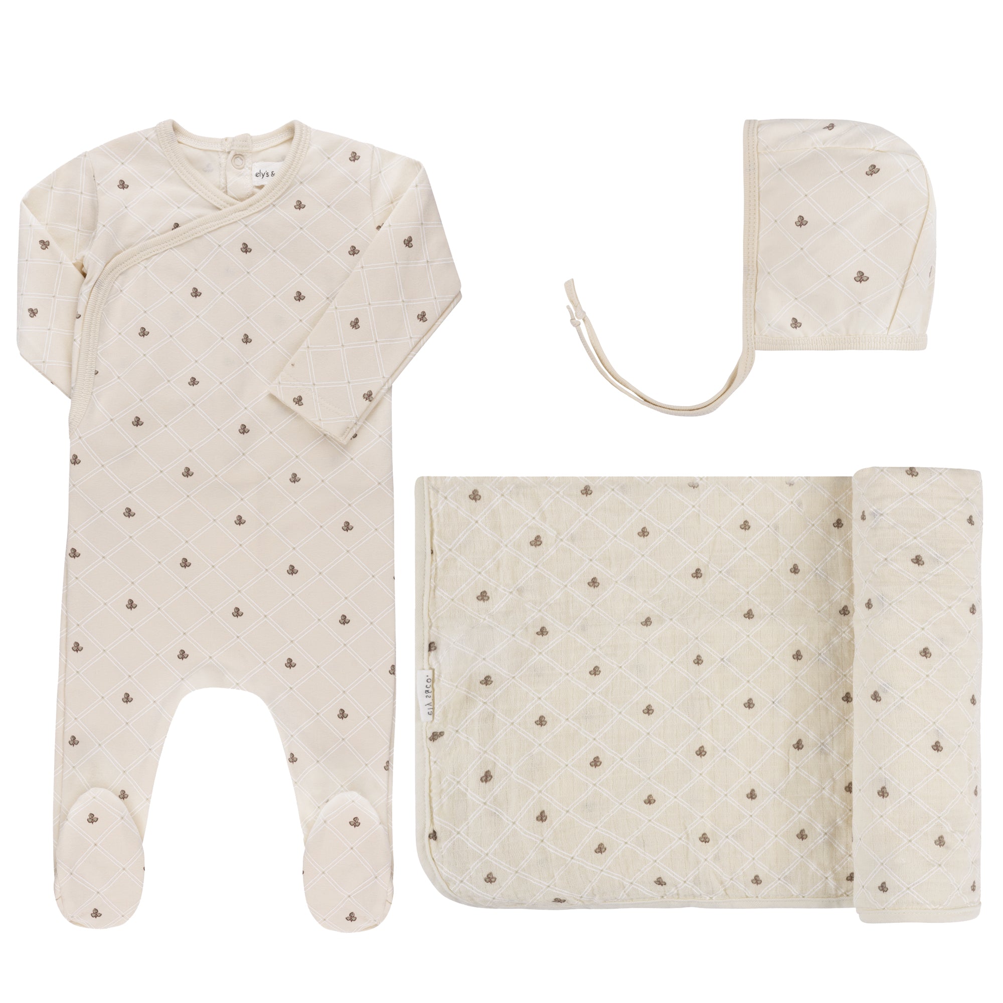 Ely's & Co Floral Grid Ivory and Leaf 3-Piece Set - Perfect for Home Decor, Wedding Centerpieces, and Table Settings