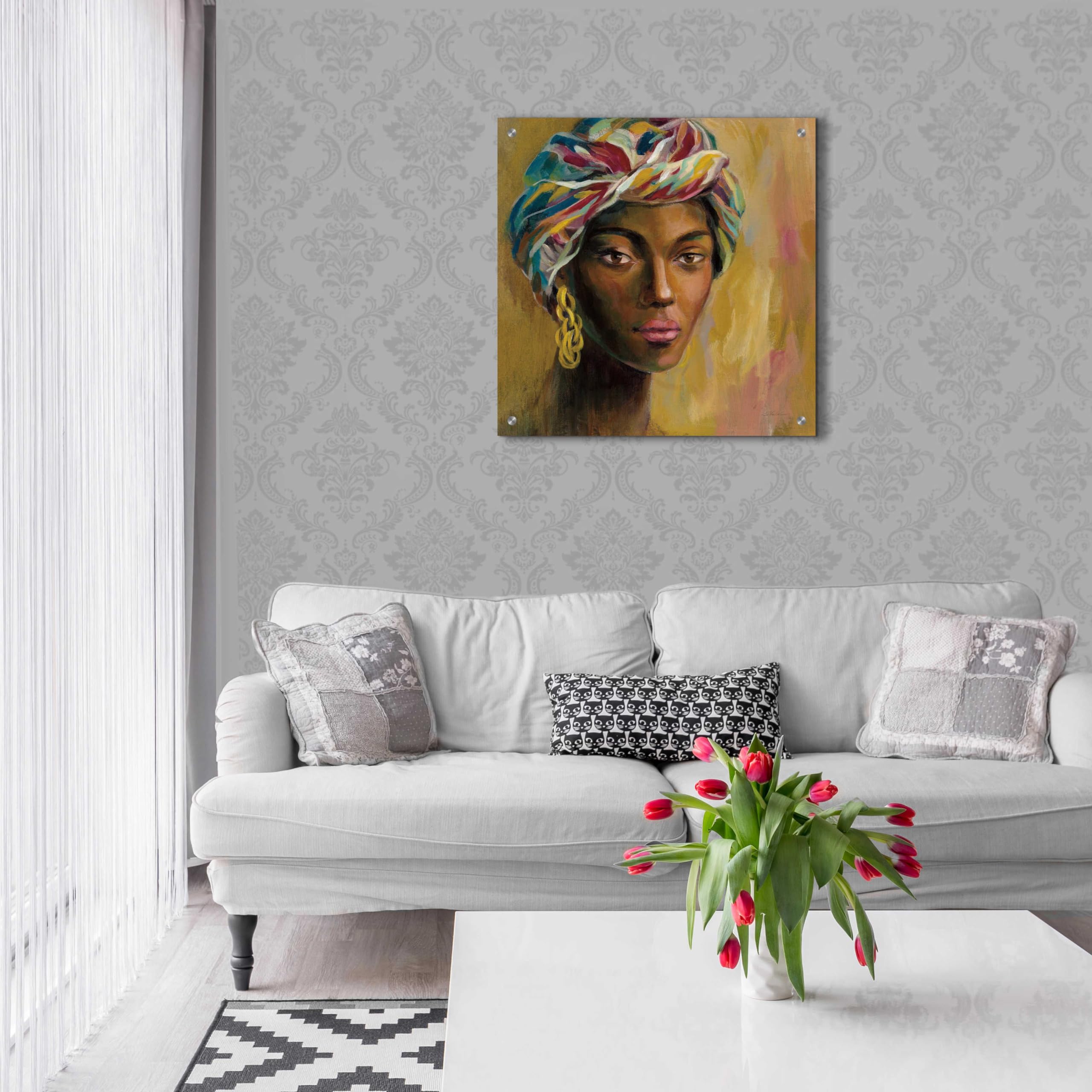 African Face I by Silvia Vassileva - 24x24 Inch Acrylic Glass Wall Art Painting, Modern Abstract Home Decor for Living Room, Bedroom & Office