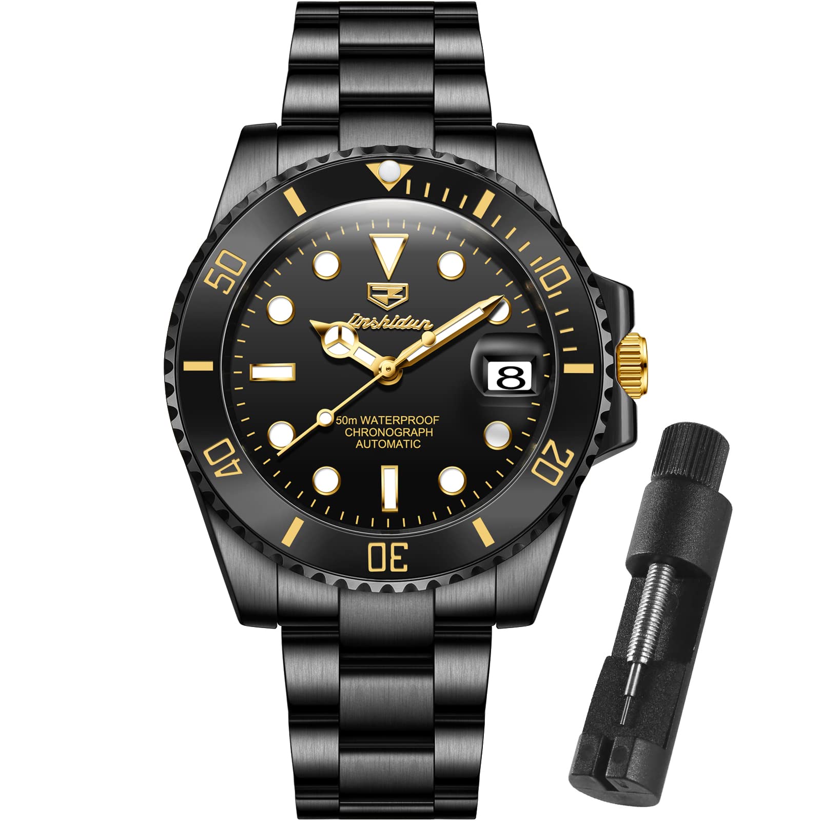 OLEVS Men's Luxury Automatic Mechanical Watch - Two-Tone Stainless Steel Waterproof Diver Wristwatch for Business, Sports & Formal Occasions