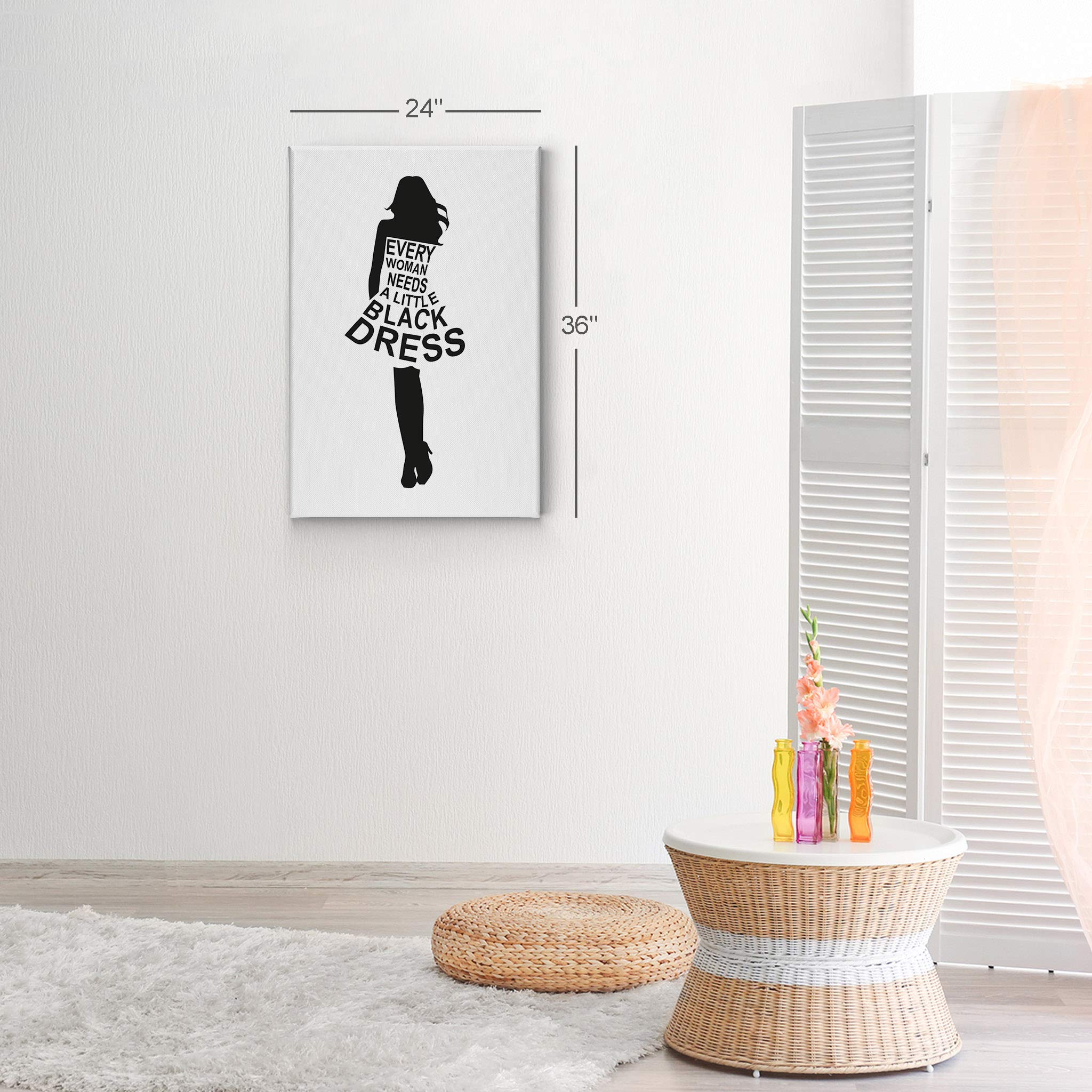 Every Woman Needs a Little Black Dress - Black & White Typography Glam Fashion Canvas Wall Art - Ready to Hang 40x30 - Perfect for Girls Room, Women's Dorm, Bedroom & Living Room Decor
