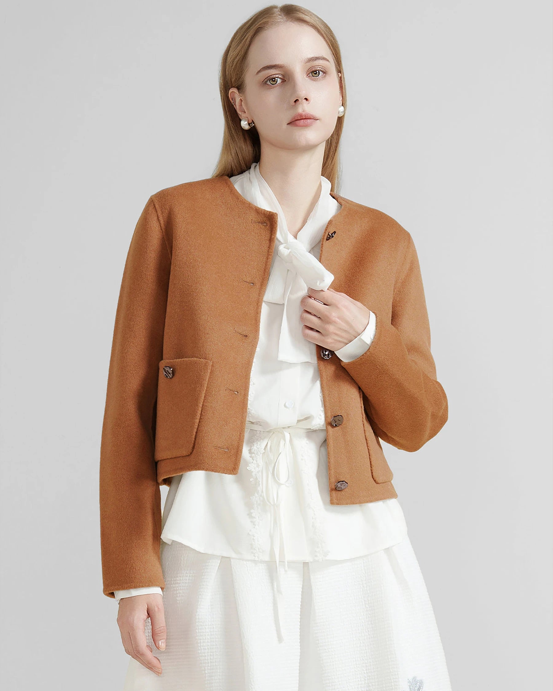 Women's Round Neck Wool Coat - Warm Winter Jacket for Casual & Office Wear | Perfect for Cold Weather & Stylish Outfits