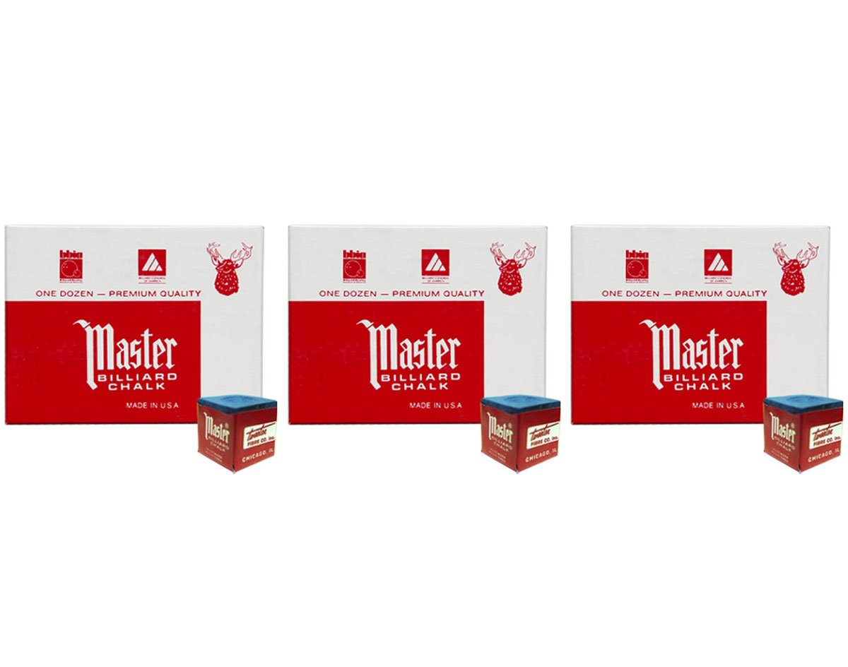 3 Packs (36 Count) Premium Blue Master Pool Cue Chalk for Billiards - Perfect for Professional & Home Pool Tables, Bars, and Game Rooms
