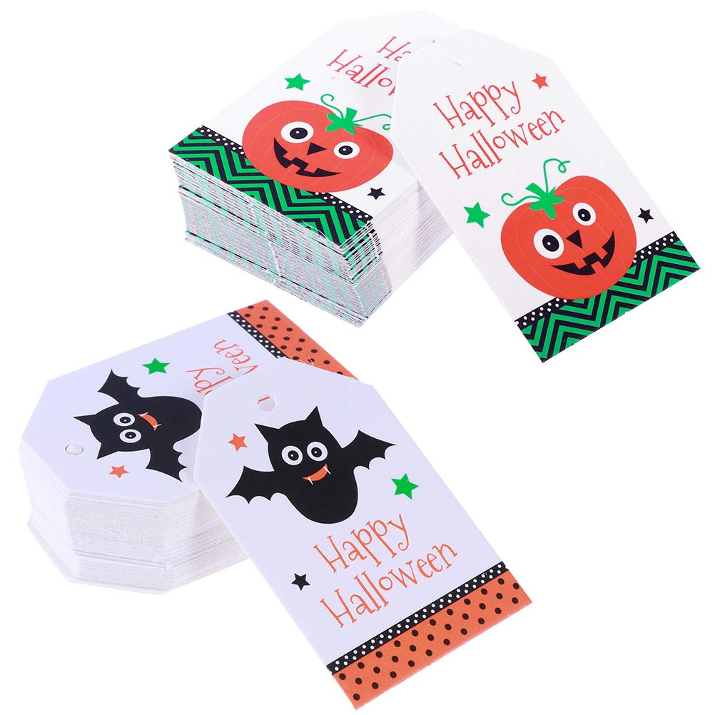 Amosfun Halloween Message Cards Set - 24pcs Baking Biscuit Candy Treat Bags with Paper Tags for Halloween Party Decorations - Perfect for Trick or Treat, Classroom Treats & Holiday Gift Packaging