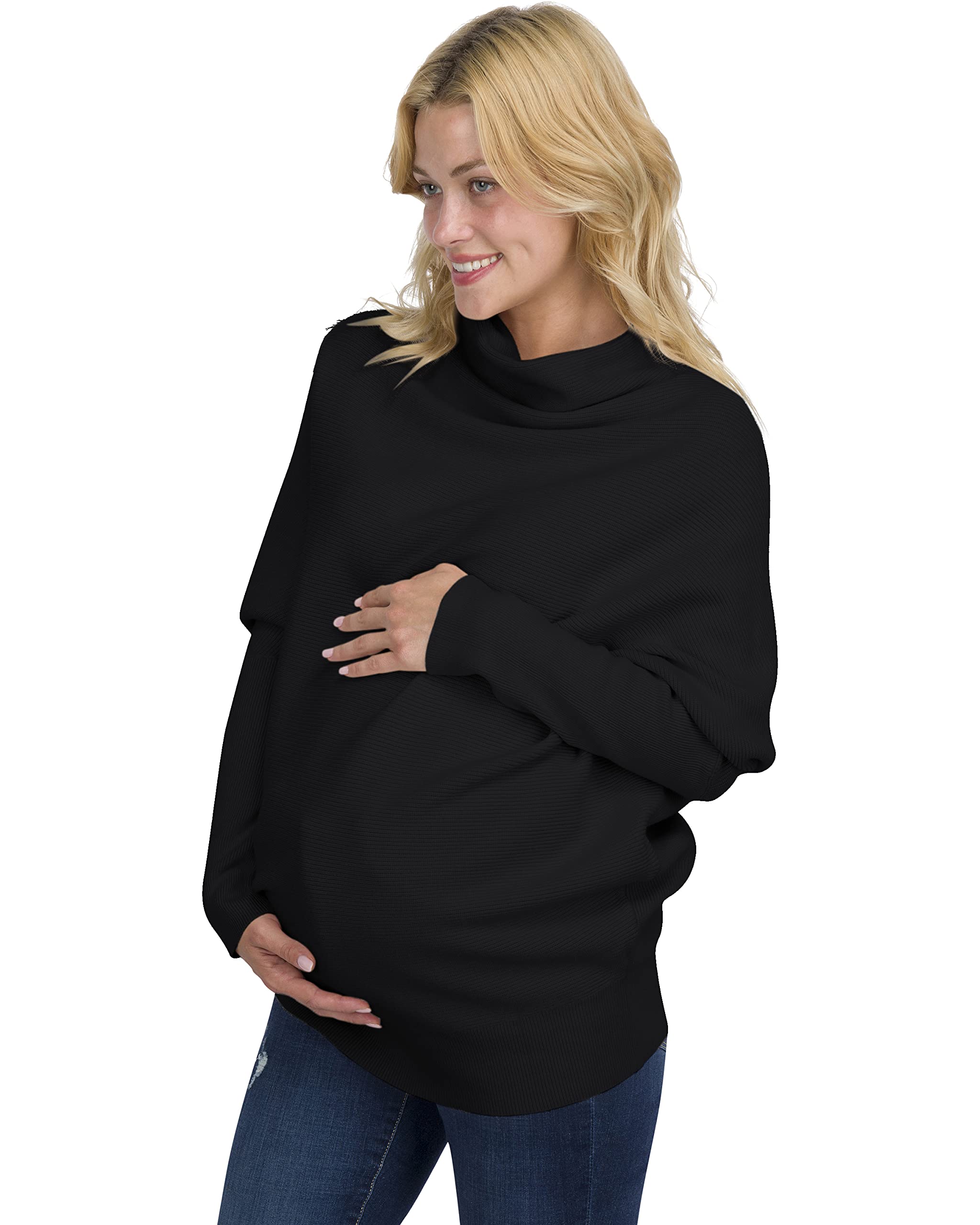 Eliana Funnel Neck Dolman Maternity Sweater - Stretchy Oversized Pregnancy Sweater for Women - Soft Comfortable Nursing Top for Work & Casual Wear