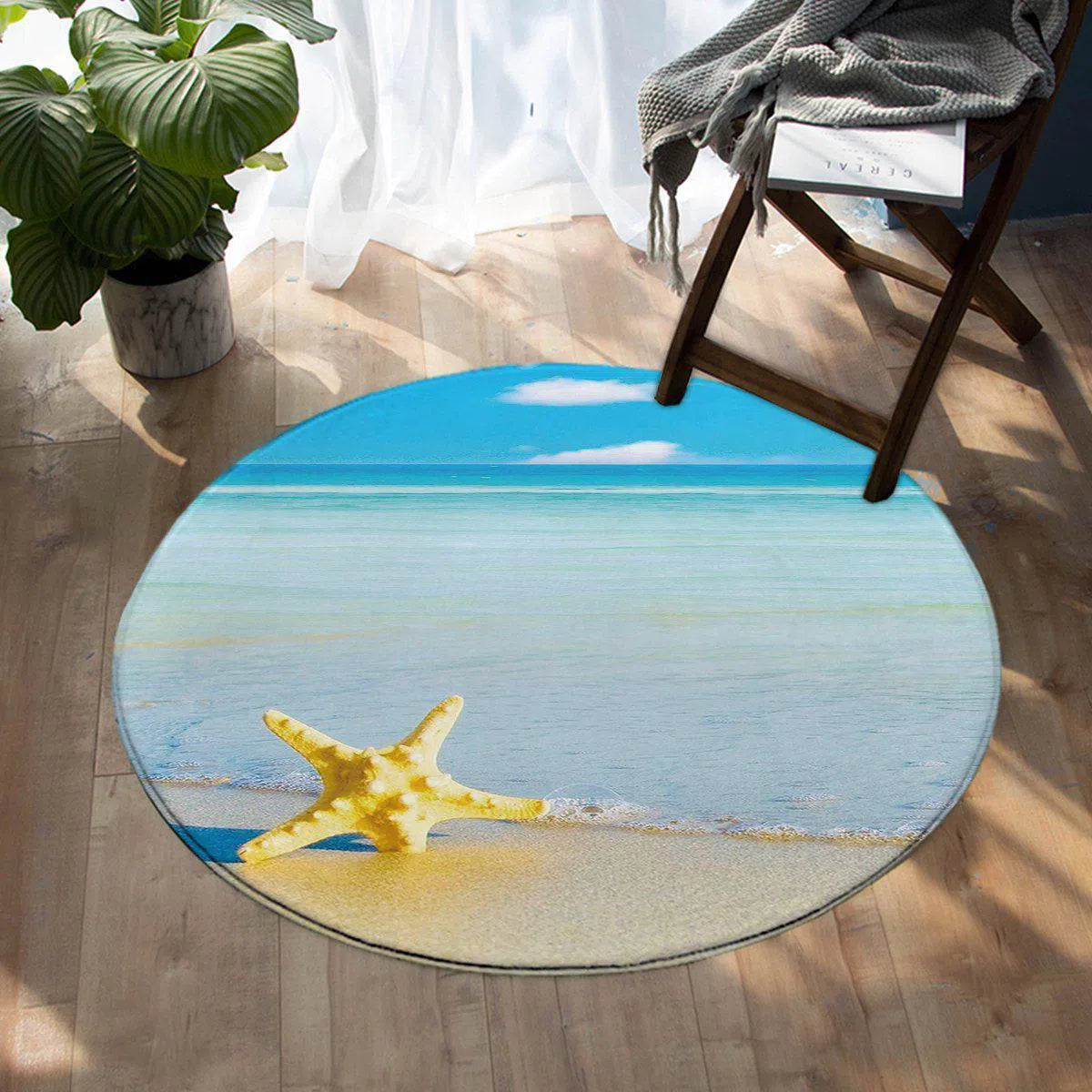 Beach Please Round Area Rug - Soft Boho Coastal Decor for Living Room, Bedroom, or Nursery - Perfect for Beach House, Vacation Home & Coastal Style Decorating