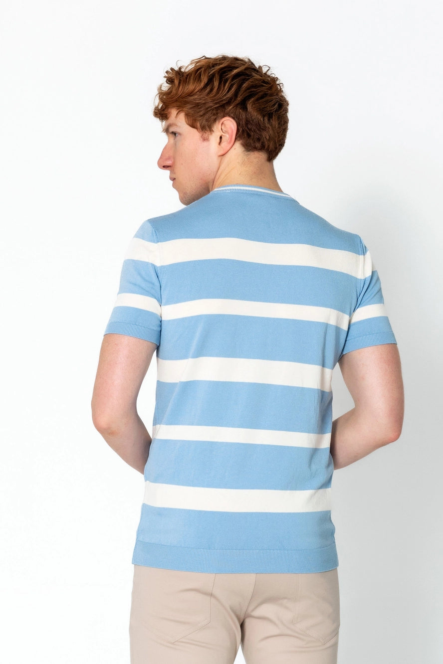 RNT23 Striped Knit T-Shirt for Men - Soft Comfortable Casual Blue Tee - Perfect for Everyday Wear, Outings & Layering