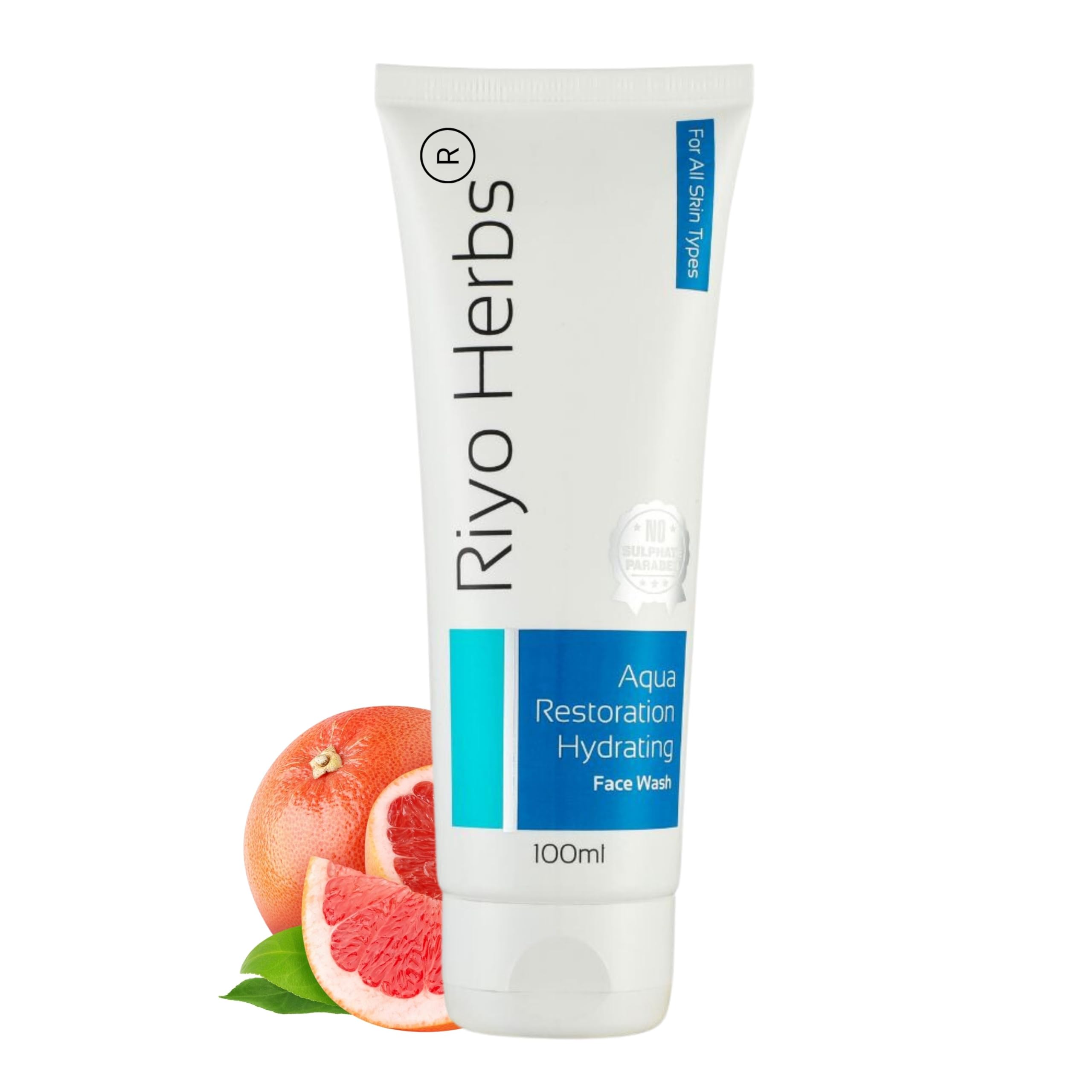 Riyo Herbs Aqua Restoration Face Wash 100ml - Hydrating & Moisturizing Cleanser for Dry Skin with Grapefruit & Moringa Extracts | Sulfate-Free, Foaming & Deep Cleansing | Perfect for Daily Skincare Routine & Post-Workout Refresh