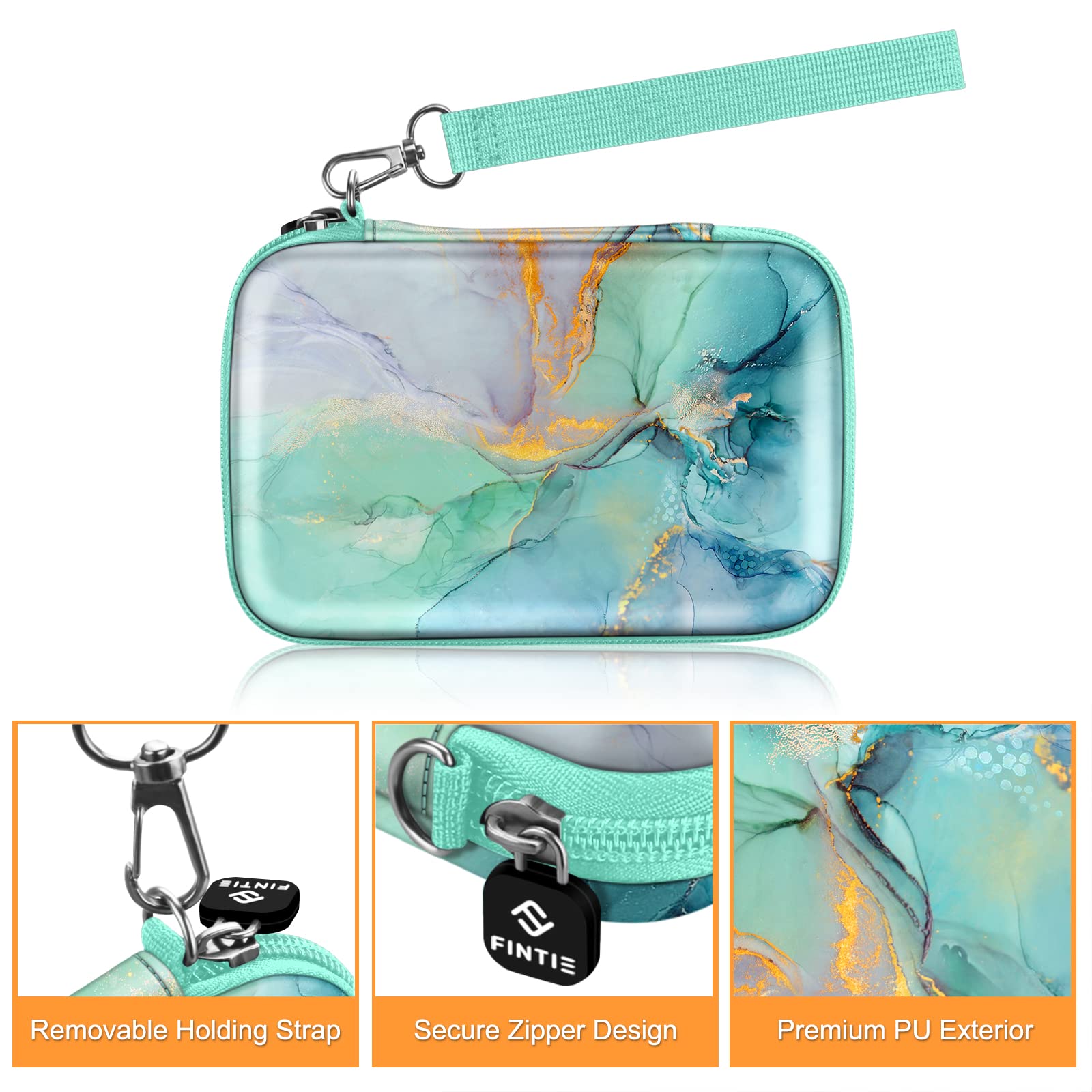 Fintie Shockproof Hard Shell Carrying Case for Fujifilm Instax Mini Link 3/2, HP Sprocket Select/Plus, Canon Ivy CLIQ 2/CLIQ+2 Instant Photo Printers - Emerald Marble Design | Perfect for Travel, Parties & Photo Storage