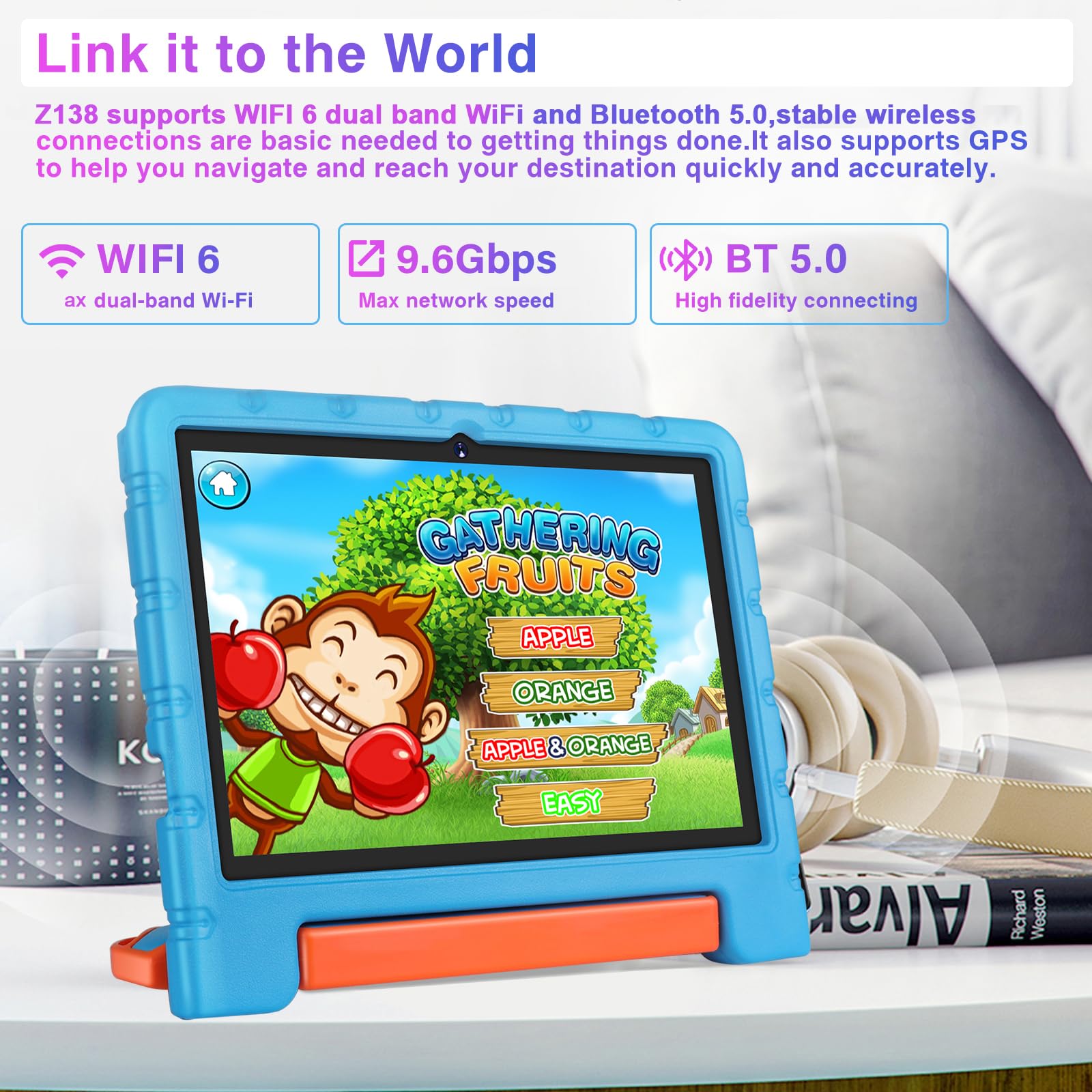 ZIOVO 10 Inch Android 13 Tablet - 12GB RAM 128GB ROM (Expandable to 1TB), 5G WiFi, Octa-Core 2.0GHz, Bluetooth 5.0, 8MP+5MP Dual Camera, 6000mAh Battery, Kids Mode with Protective EVA Case (Blue) - Perfect for Online Learning, Gaming & Entertainment
