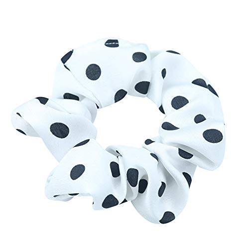7 Pack Polka Dot Silk-Like Hair Scrunchies - Soft Elastic Hair Ties for Women & Girls, Ponytail Holders for Long Hair, Perfect for Sleep, Shower, Workout or Makeup (Black/White)