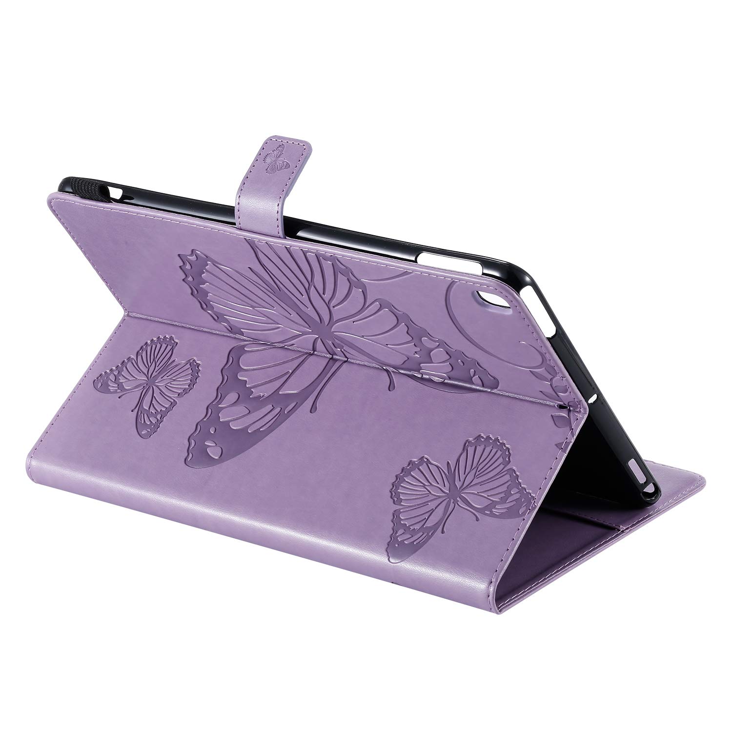 Techcircle Magnetic Leather Folio Case for iPad 10.2 (9th/8th/7th Gen) & iPad Air 10.5 - Purple Butterfly Embossed Wallet Stand Cover with Auto Sleep/Wake | Perfect for Work, Travel & Home Use