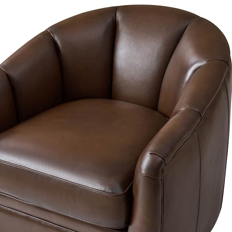 **Misha Barrel Armchair with Genuine Leather – Modern Living Room Chair for Home, Office & Lounge – Comfortable Leather Accent Chair**