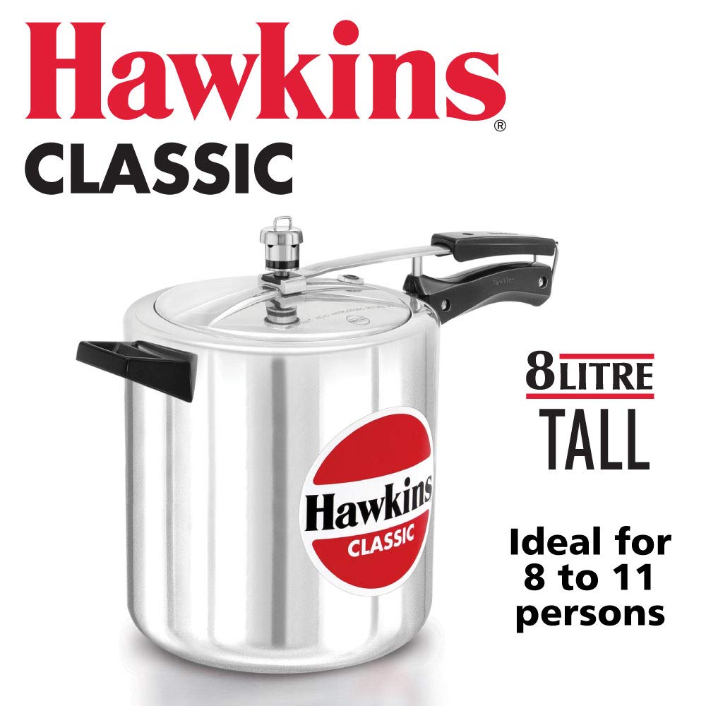 Hawkins CL8T Classic 8L Aluminum Pressure Cooker - Fast & Safe Cooking for Soups, Stews, and Meal Prep | Perfect for Home Chefs & Large Families