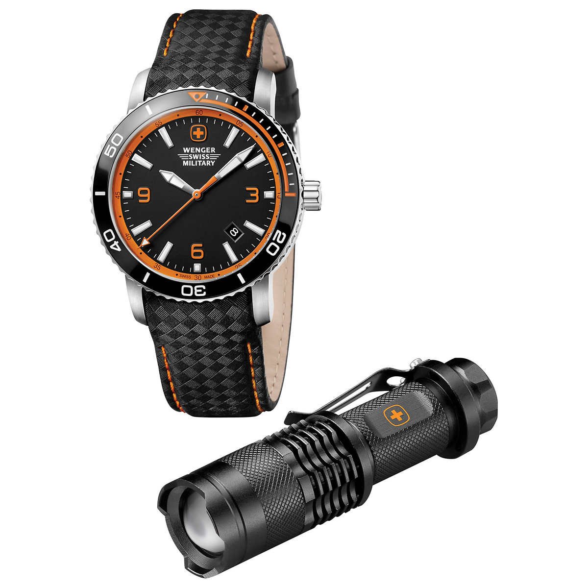 Wenger Roadster Men's Watch with LED Flashlight - Stylish Swiss Chronograph & Emergency Light for Outdoor Adventures, Travel, and Everyday Use
