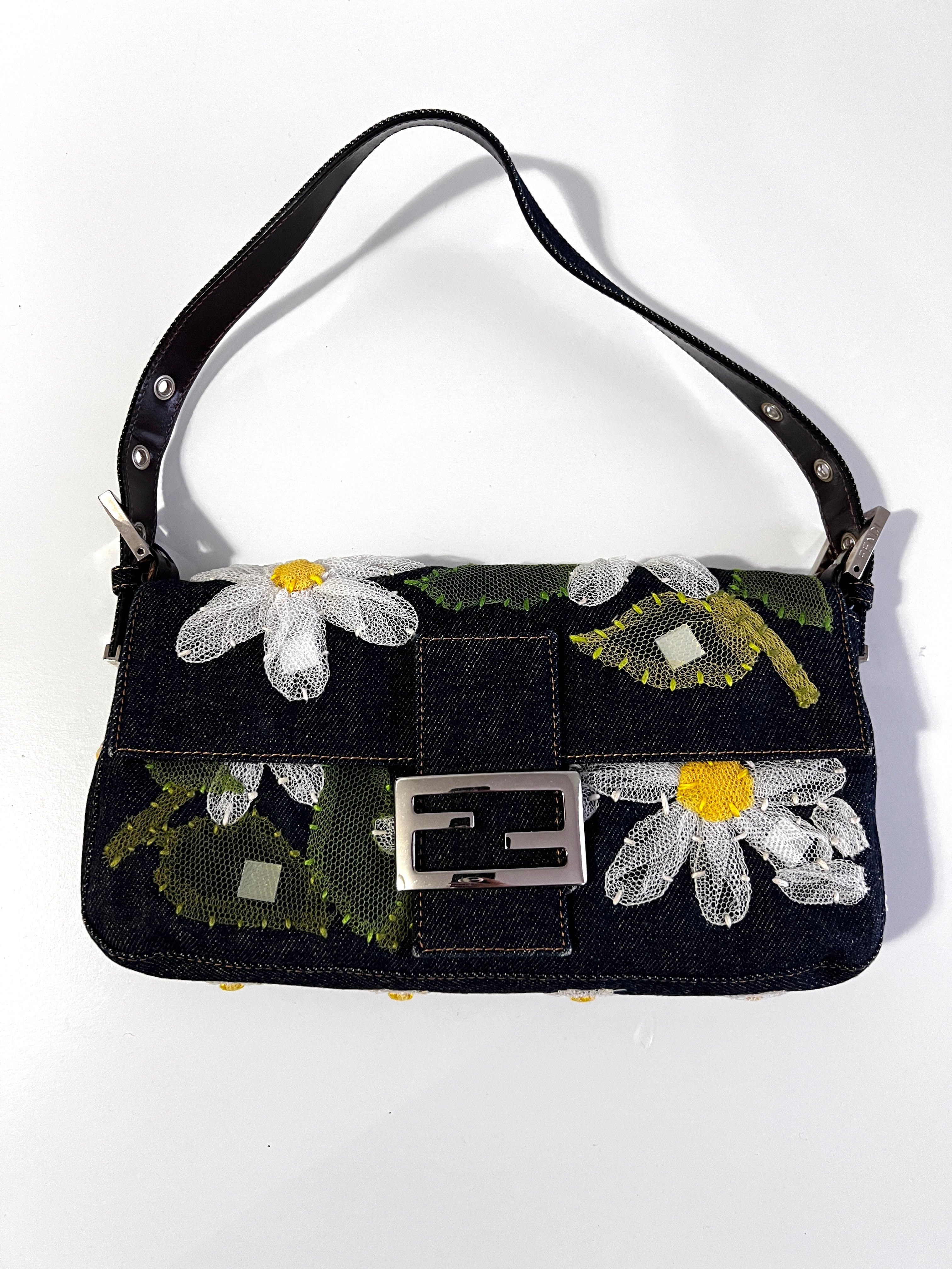 Fendi Daisy Denim Baguette Bag - Stylish Designer Handbag for Women, Perfect for Casual Outings, Shopping & Travel