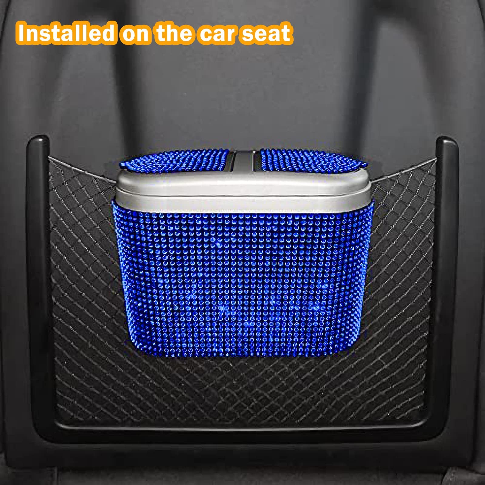 **Sparkling Crystal Car Trash Can with Lid - Hanging Waterproof Auto Garbage Bin for Car, Office, Home & Bedroom - Mini Bling Trash Bag for Desktops & Vehicles (Blue)**    *(Perfect for road trips, daily commutes, office desks, bedrooms, and keeping your space clean & stylish!)*