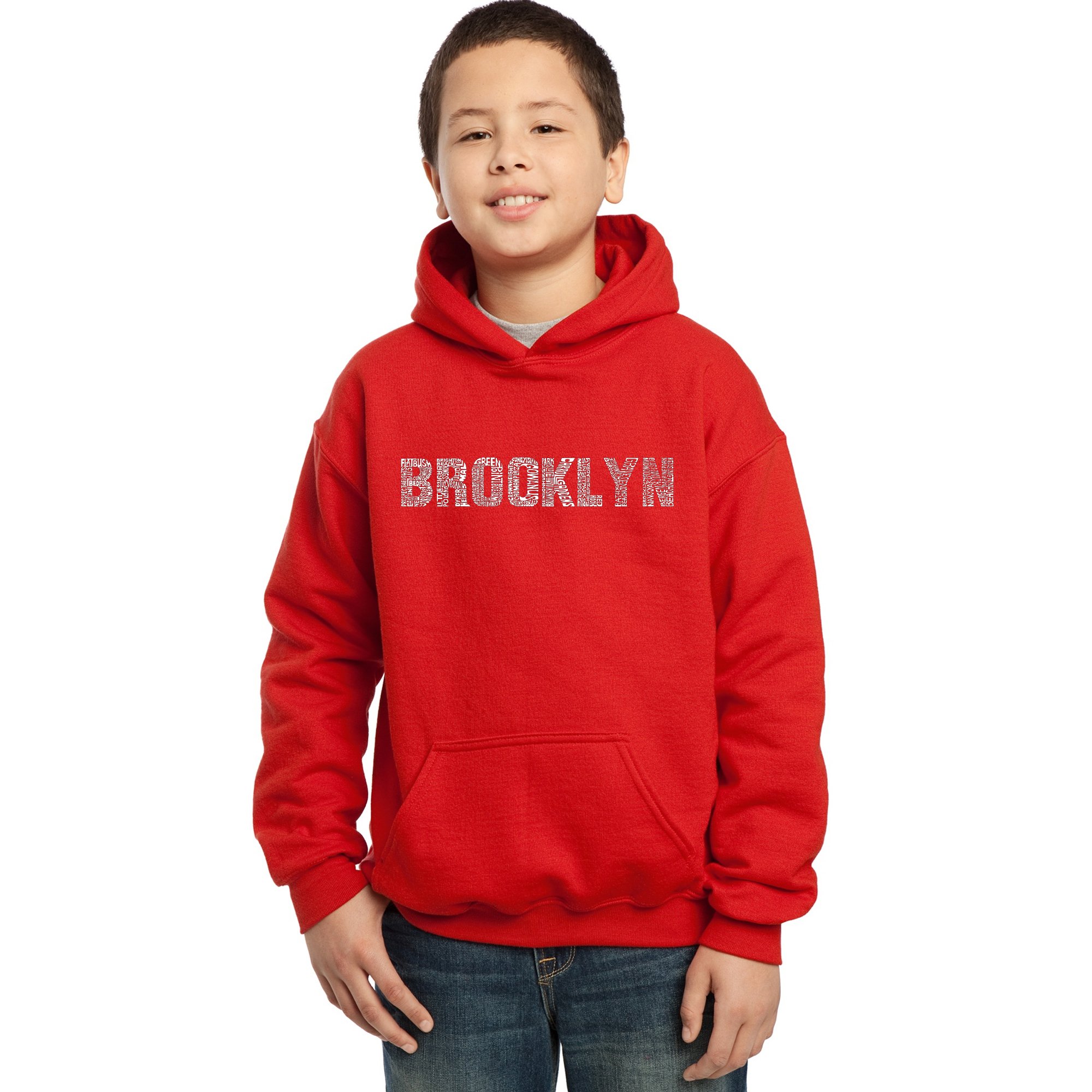 LA POP ART Boys' Graphic Hoodie - BROOKLYN NEIGHBORHOODS Design | Trendy Streetwear for Urban Style | Perfect for School, Casual Outings & Teen Fashion